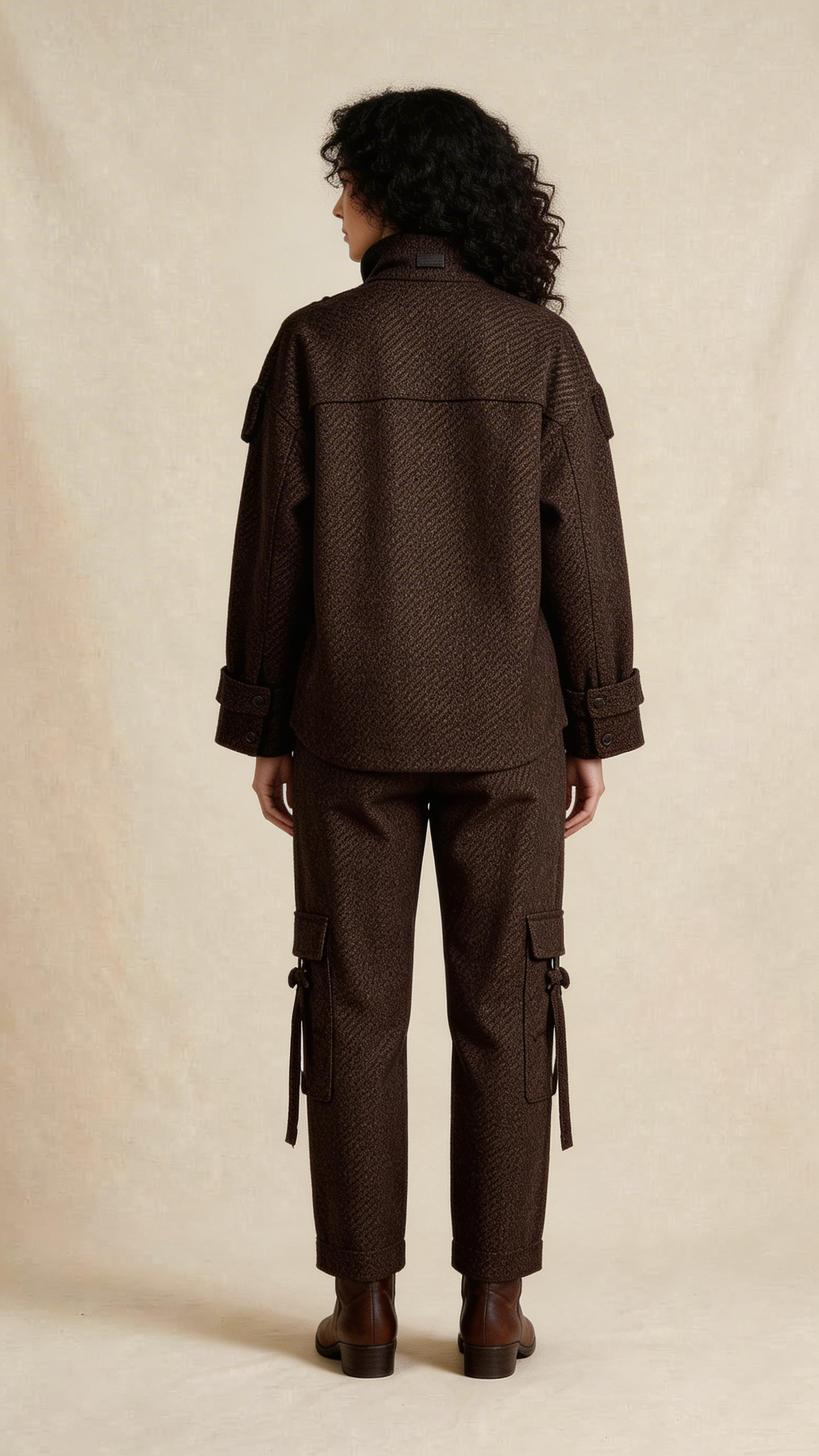Textured Brown Utility Jacket & Cargo Trouser Set