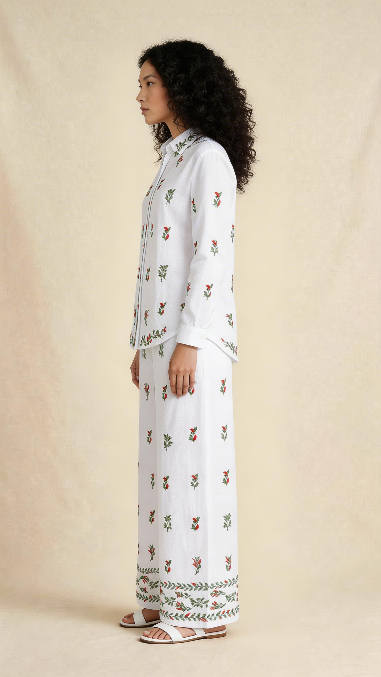 White Botanical Embroidered Co-ord Set