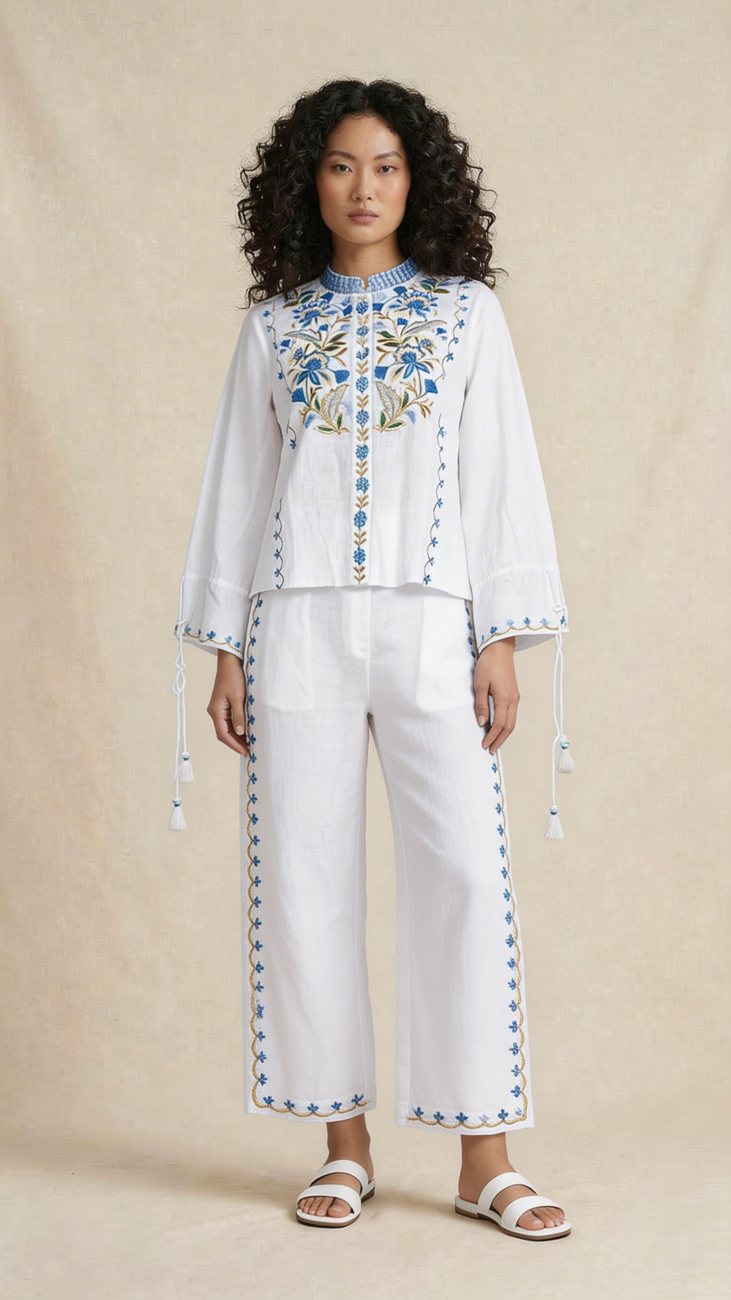 White Floral Embroidered Co-ord Set