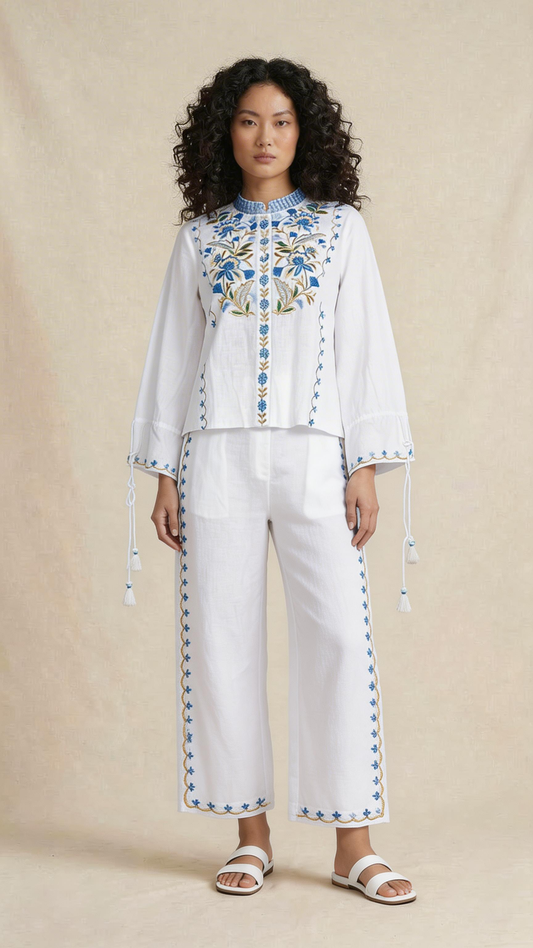 White Floral Embroidered Co-ord Set