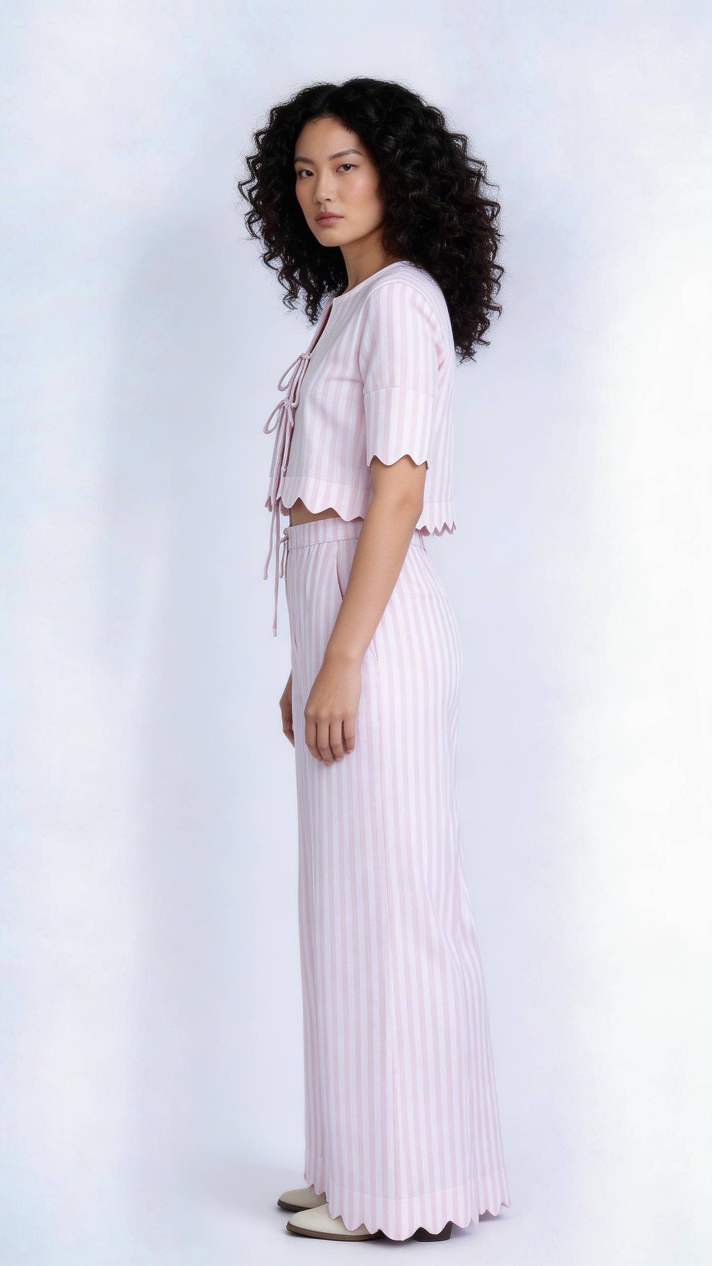 Pink Stripe Scallop Co-ord Set
