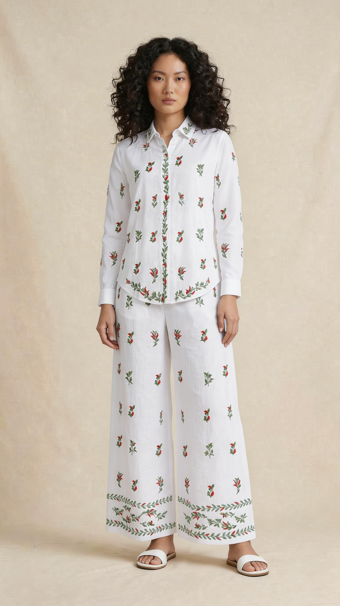 White Botanical Embroidered Co-ord Set