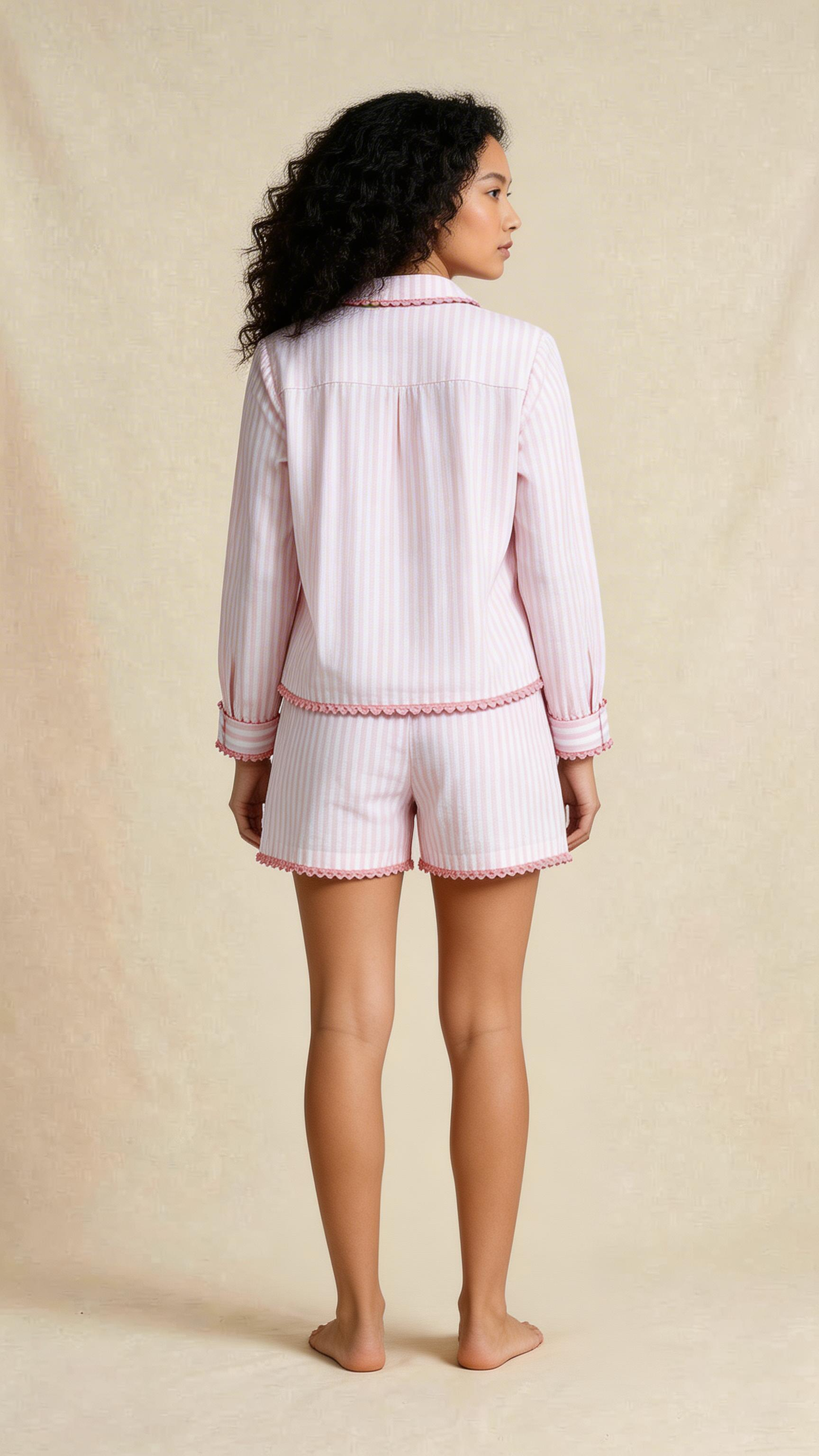 Pink & White Striped Shirt and Shorts Co-Ord Set