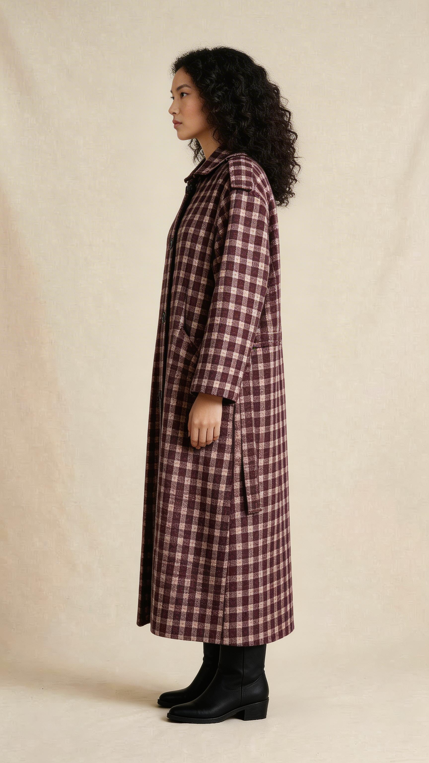 Brown Checkered Longline Coat