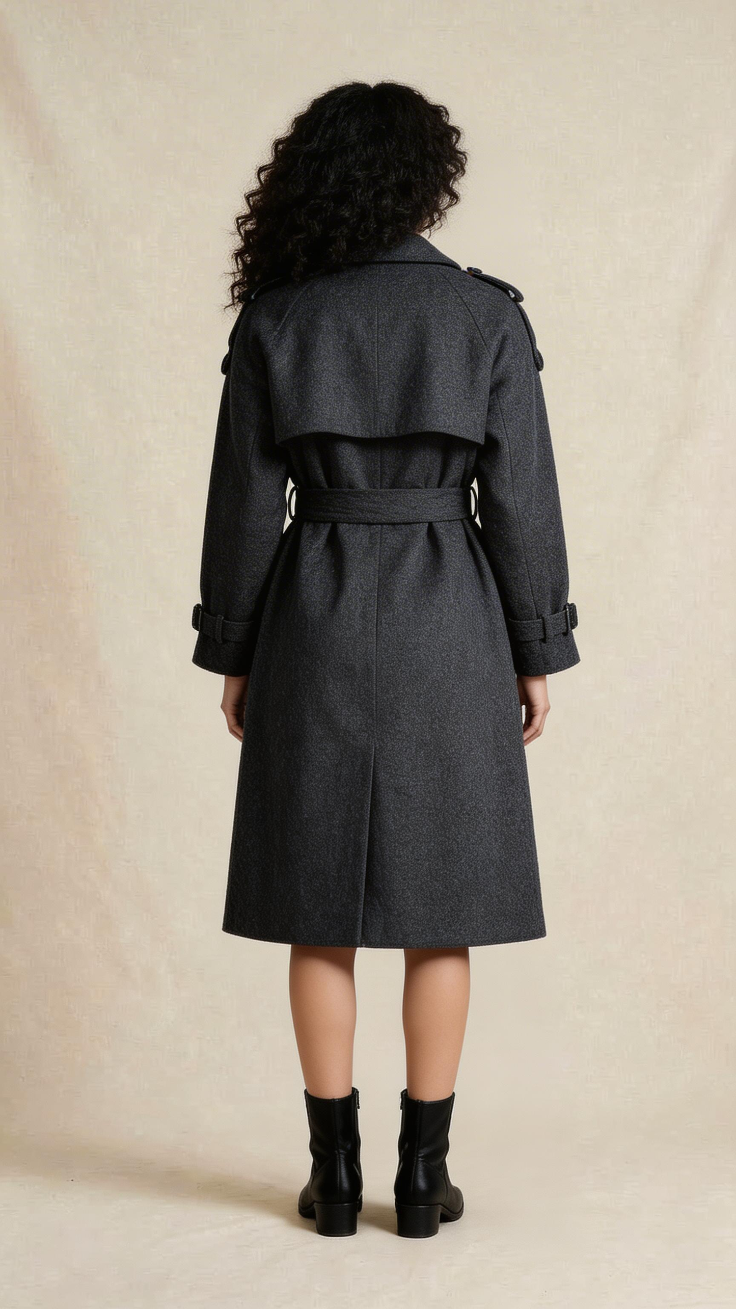 Charcoal Belted Trench-Style Coat
