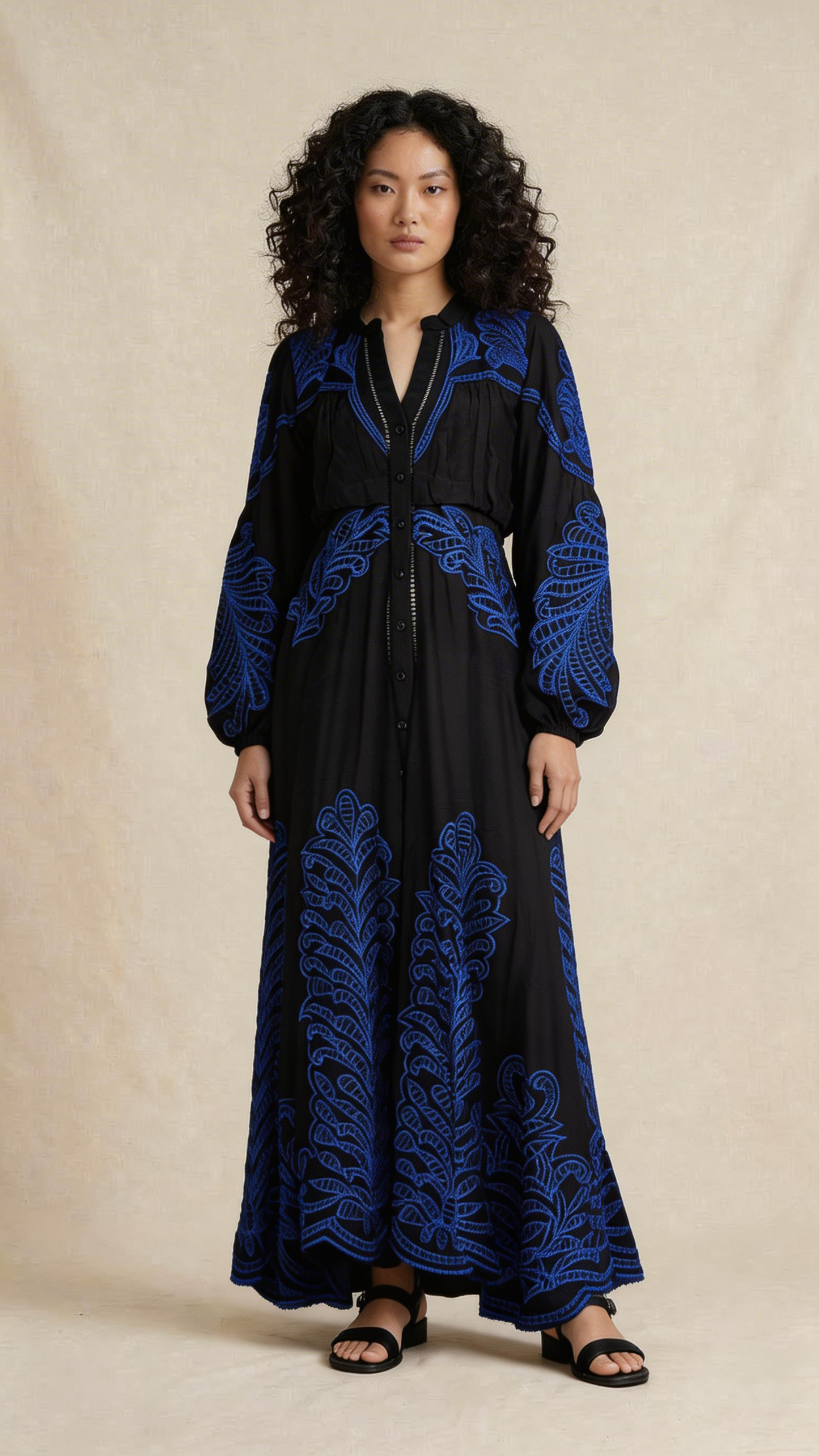 Nocturnal Blue Embroidered Maxi Dress