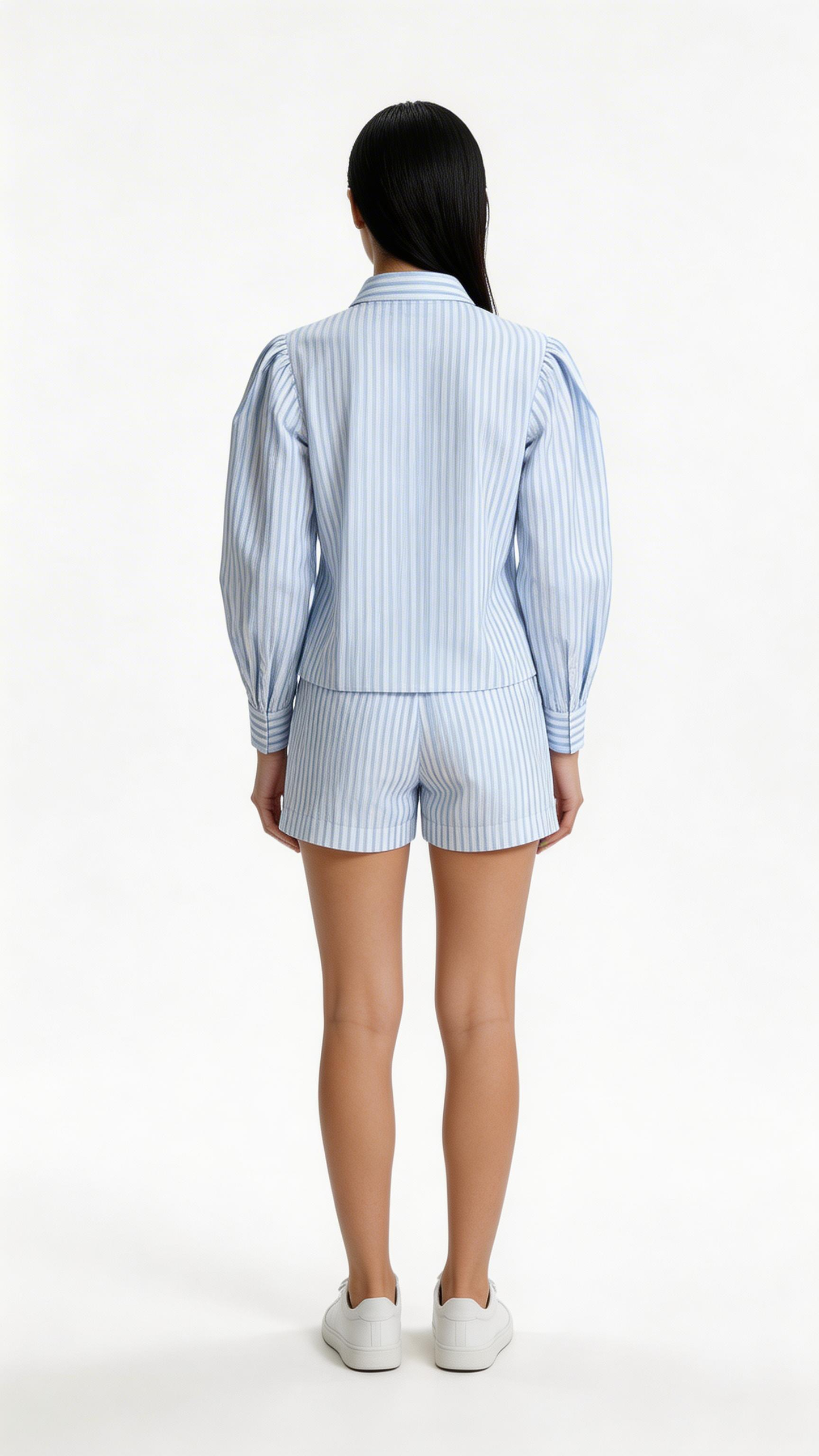 Blue & White Striped Shirt and Shorts Co-Ord Set