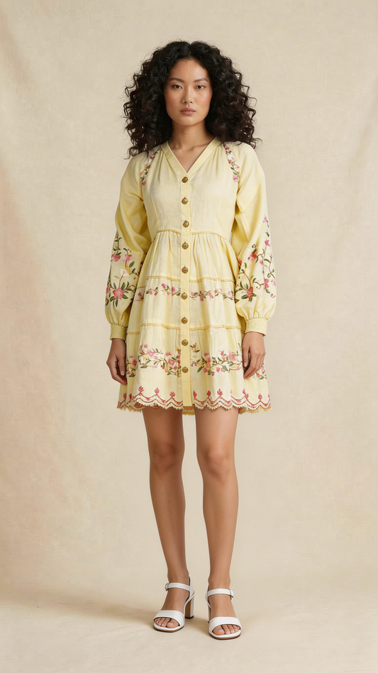 Buttercream Floral Tiered Mini Dress