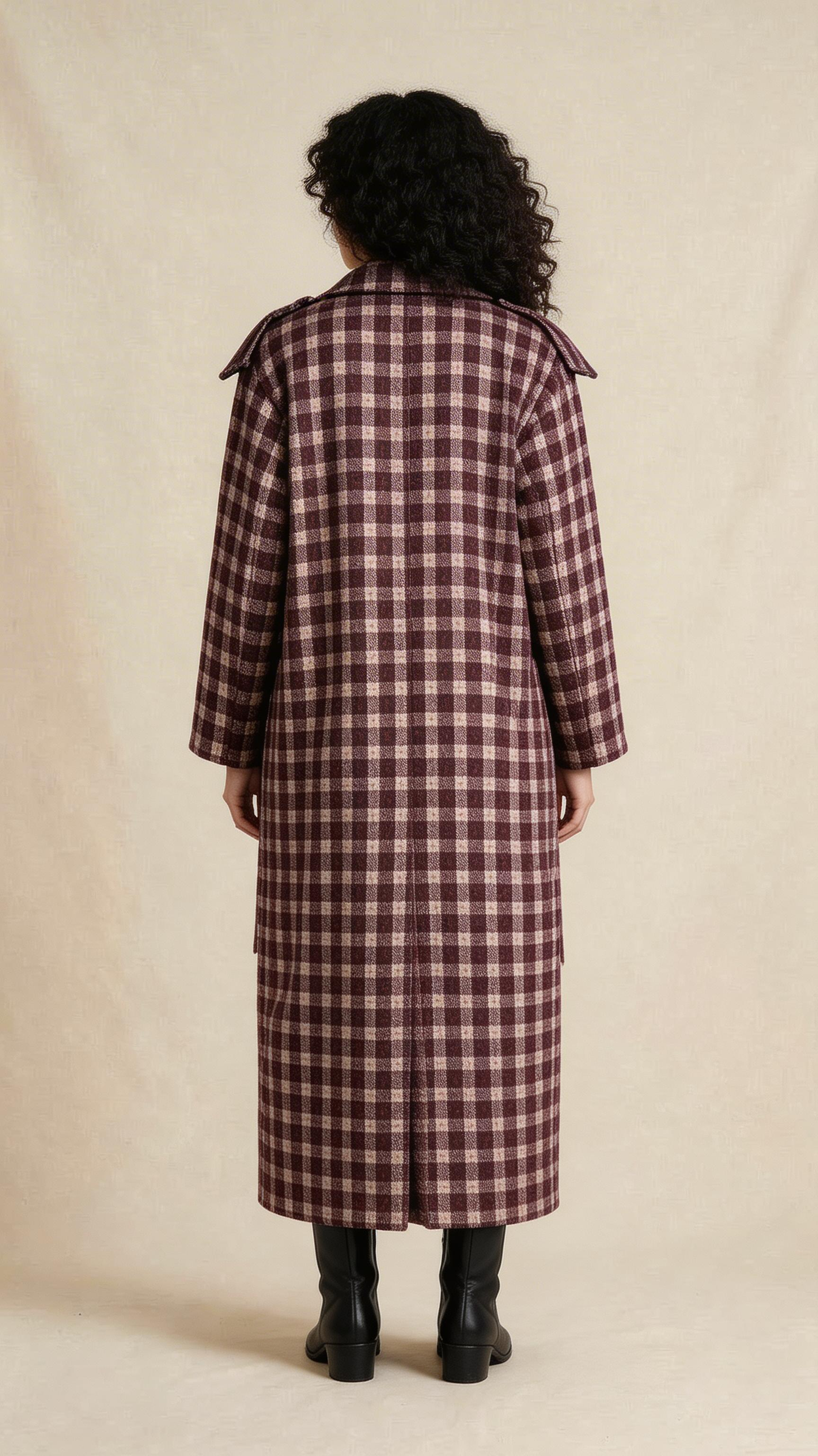 Brown Checkered Longline Coat