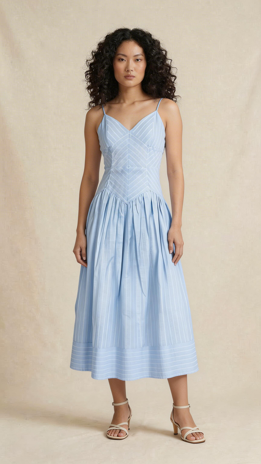 Sky Blue Striped Midi Dress