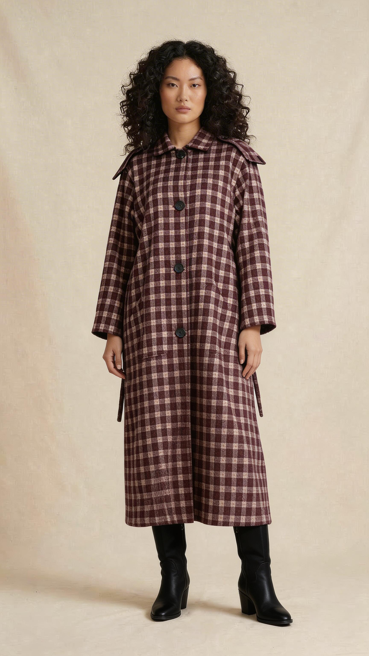 Brown Checkered Longline Coat
