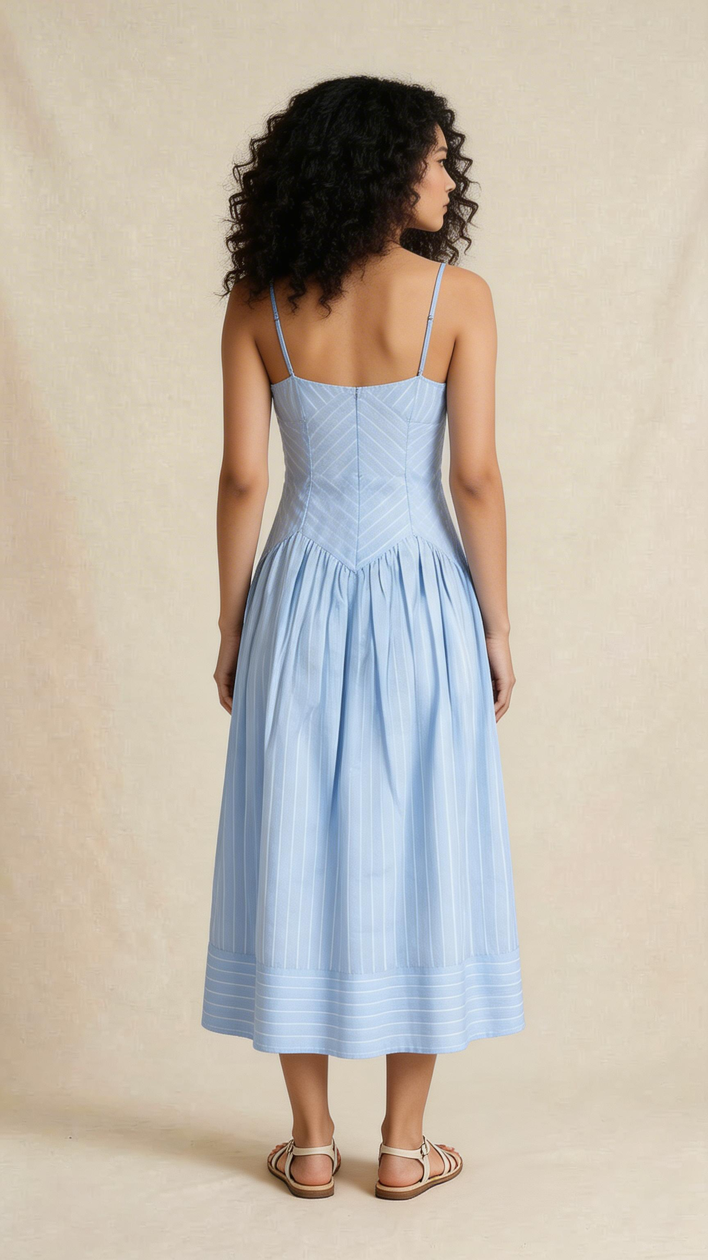 Sky Blue Striped Midi Dress
