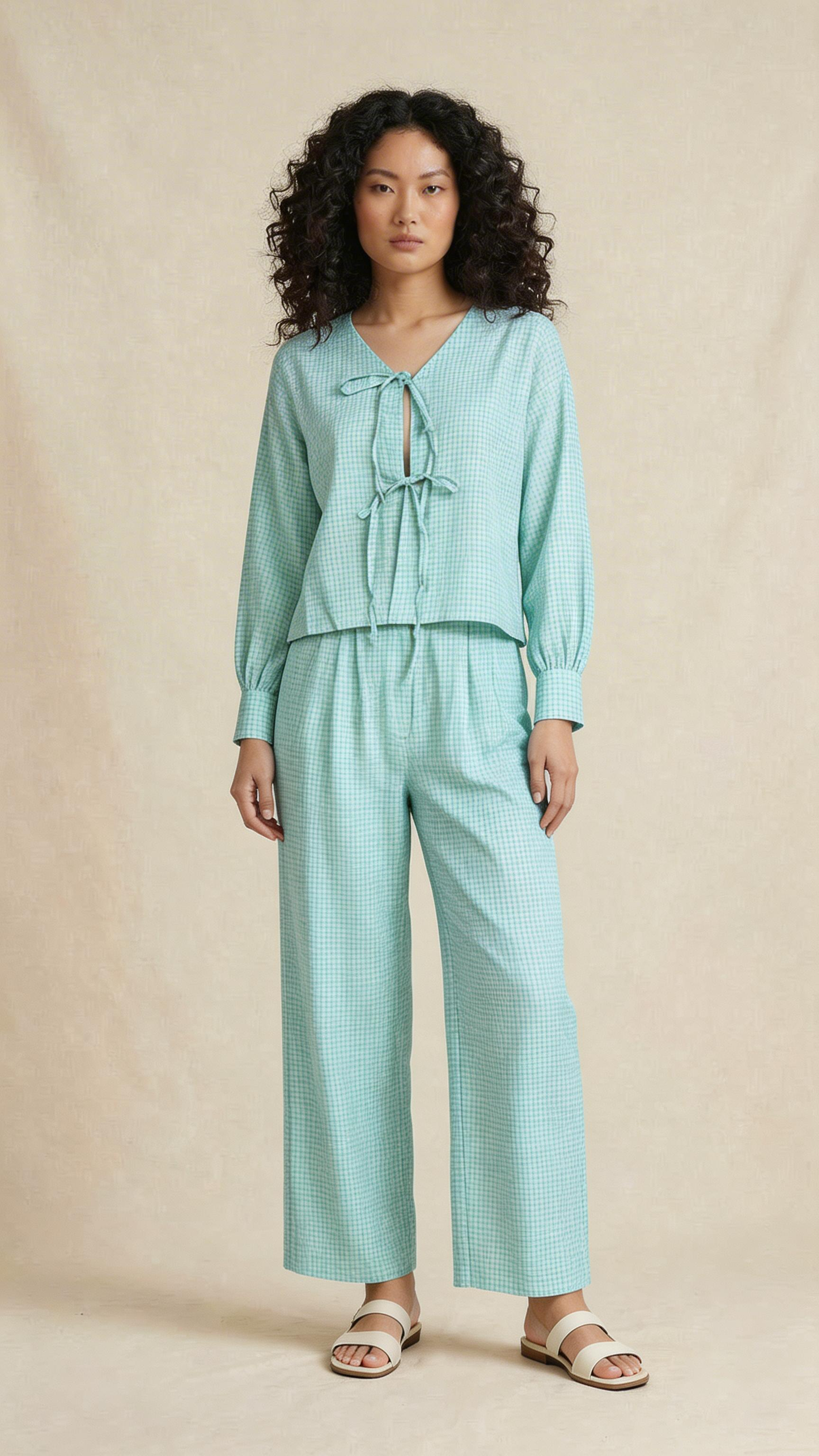Mint Green Gingham Pure Linen Co-Ord Set