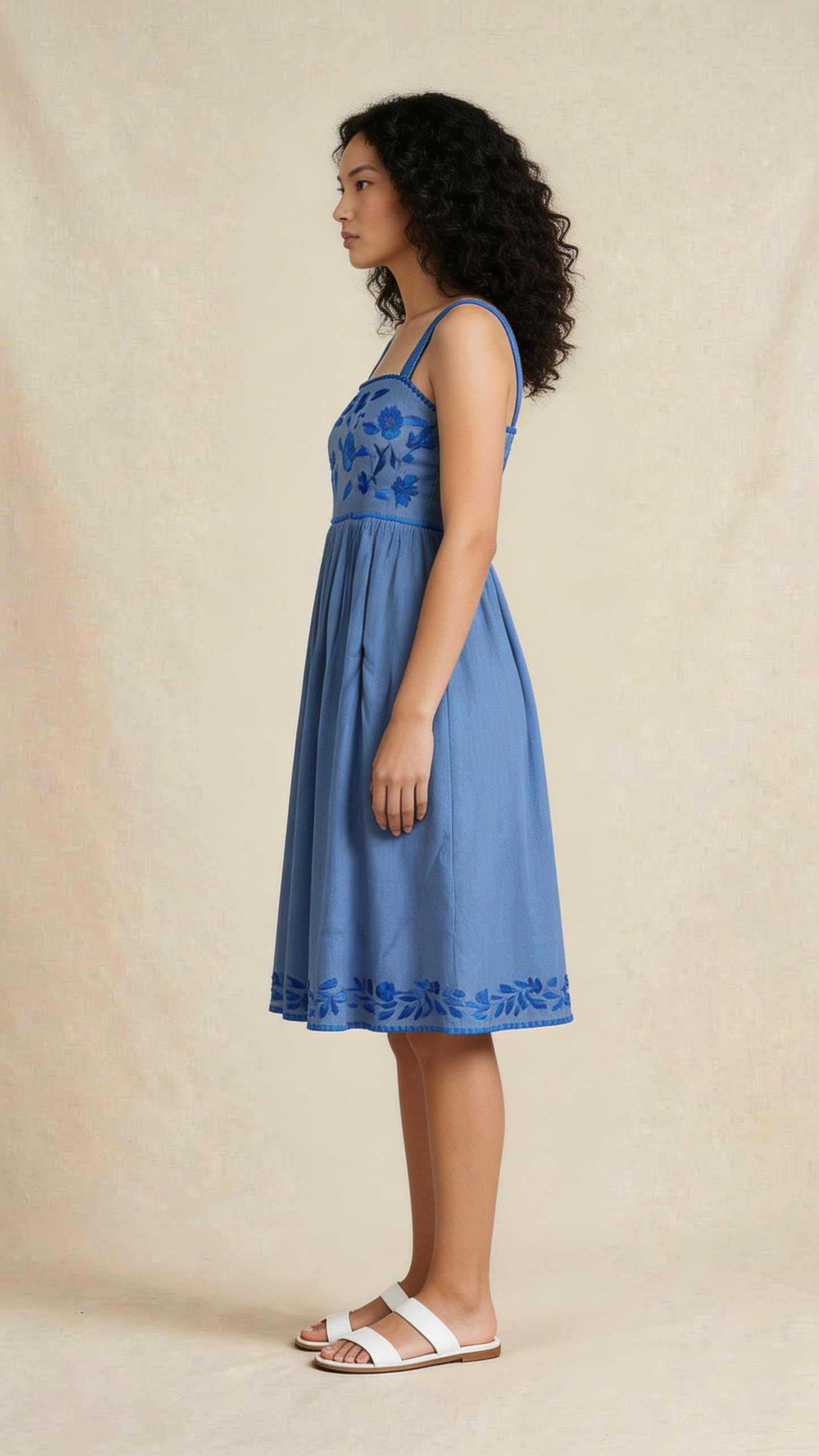 Indigo Bloom Strappy Midi Dress
