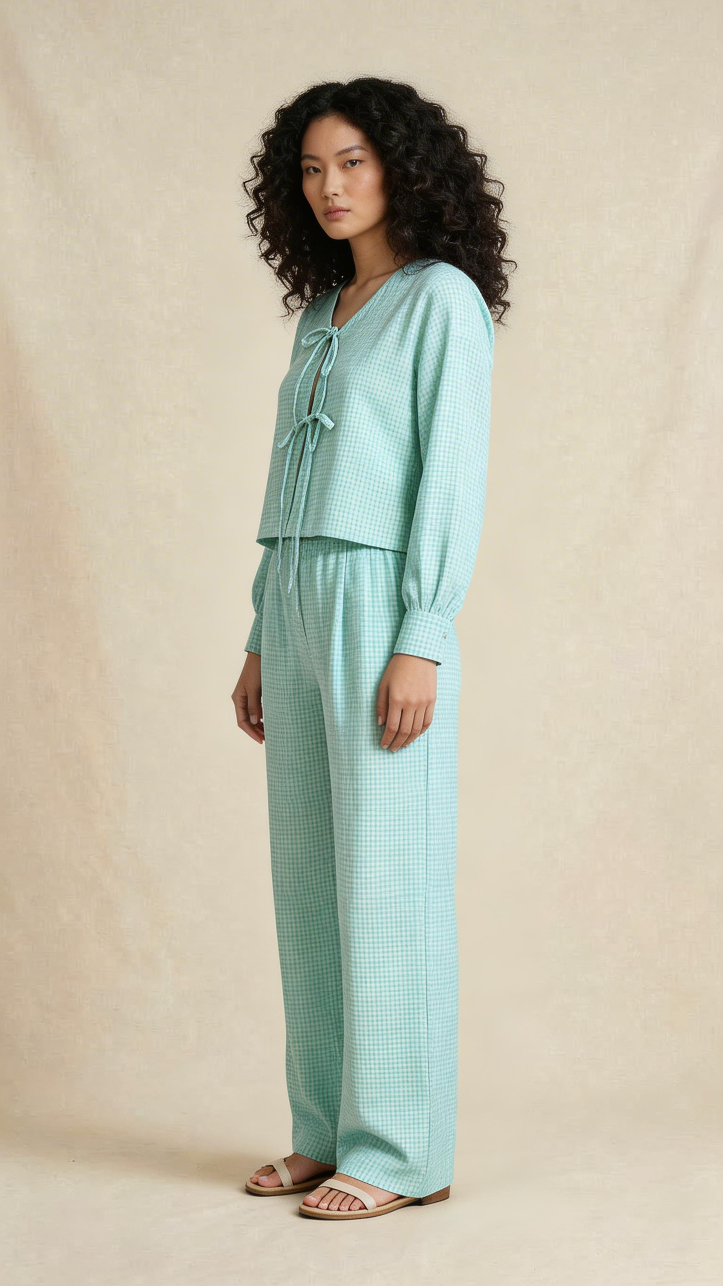 Mint Green Gingham Pure Linen Co-Ord Set