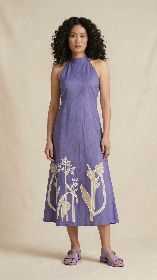 Lavender Garden Halter Midi Dress