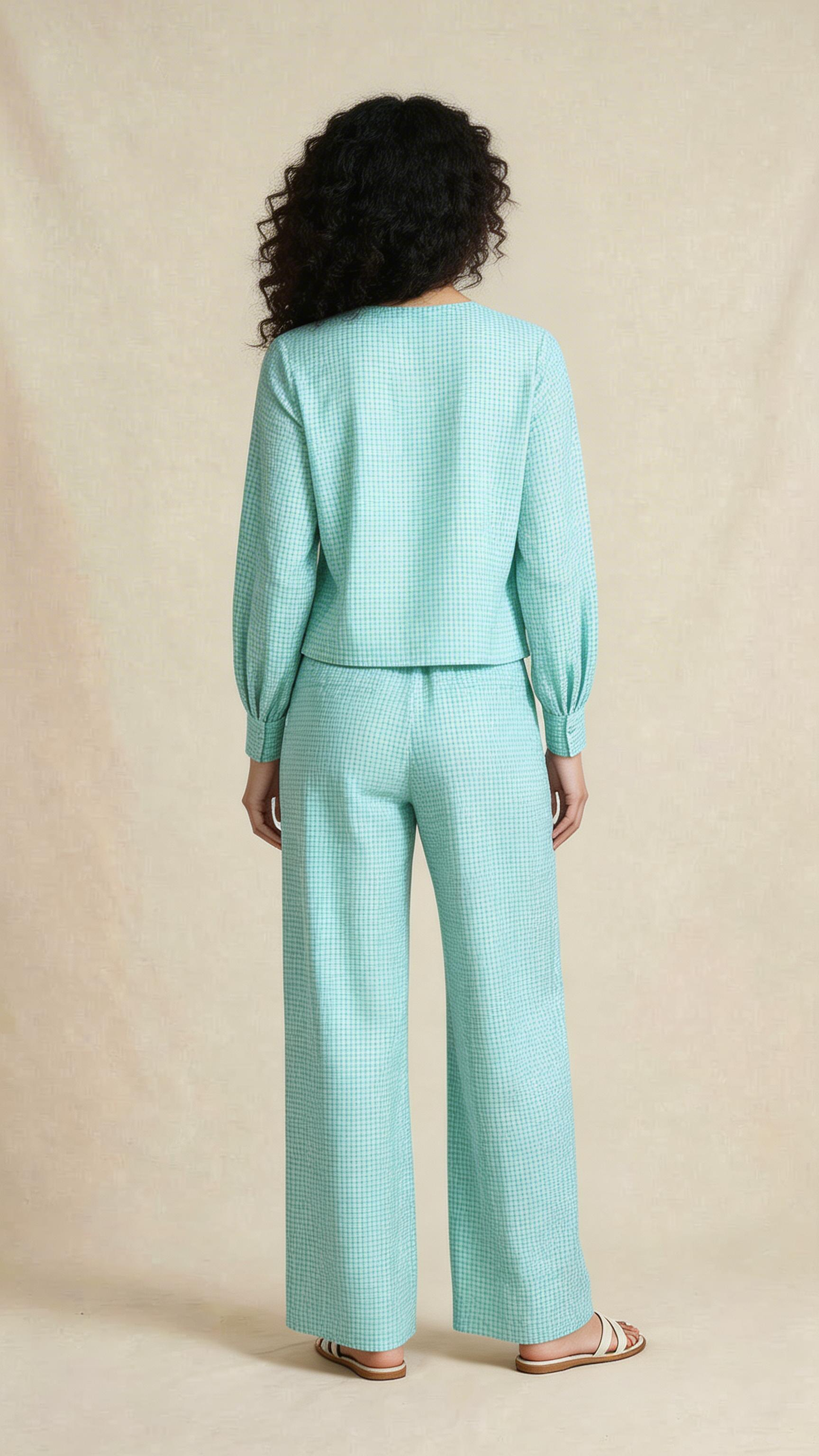 Mint Green Gingham Pure Linen Co-Ord Set