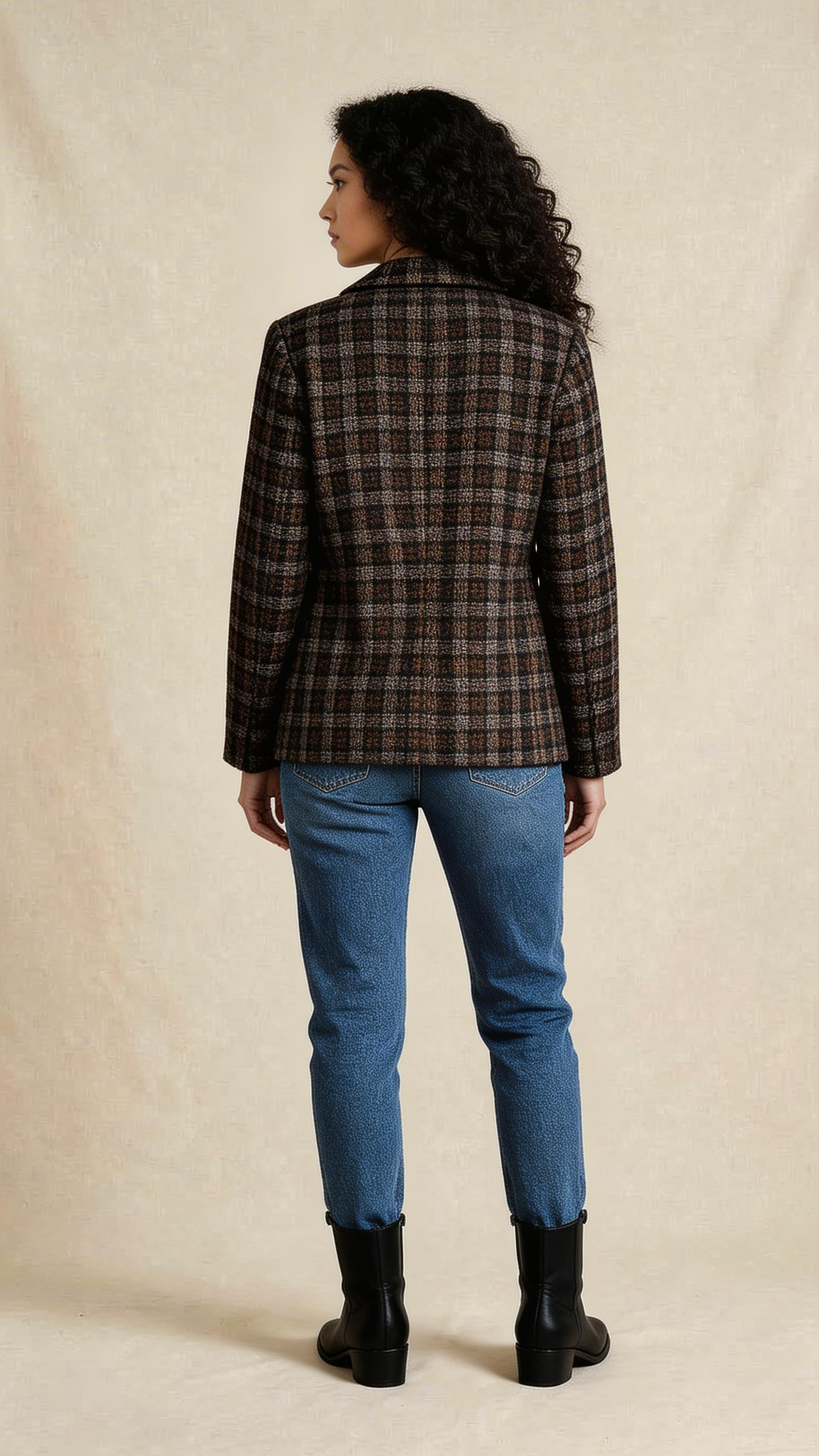 Brown Plaid Tailored Blazer Jacket