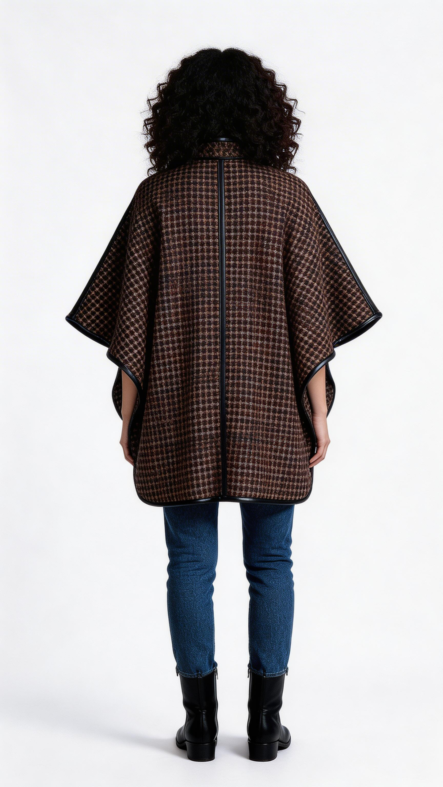 Brown Checked Cape-Style Coat
