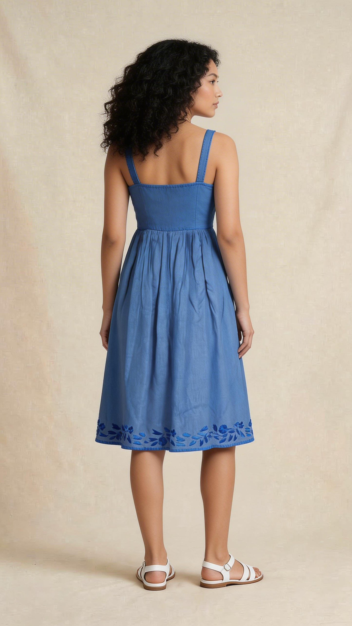 Indigo Bloom Strappy Midi Dress