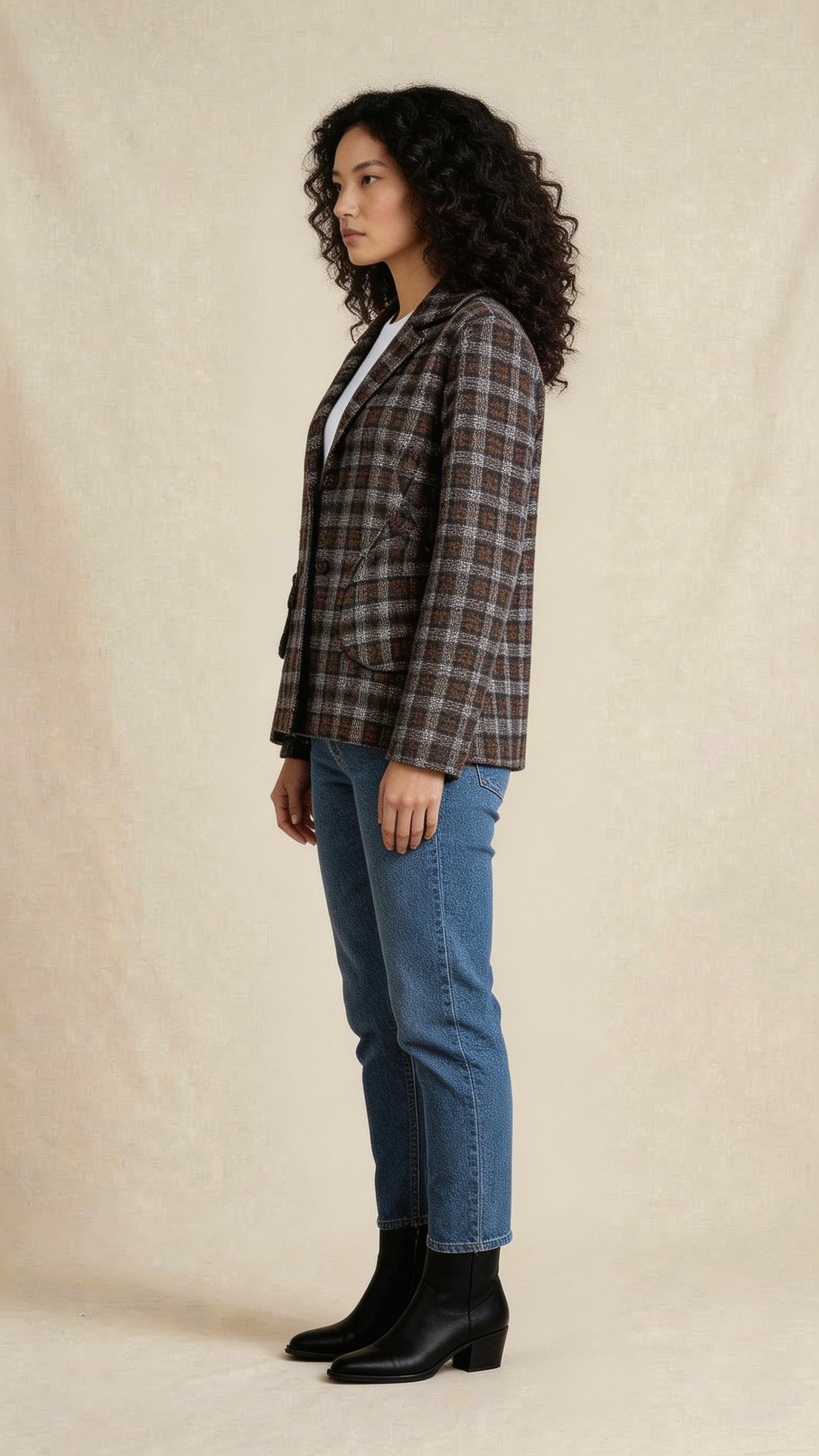 Brown Plaid Tailored Blazer Jacket