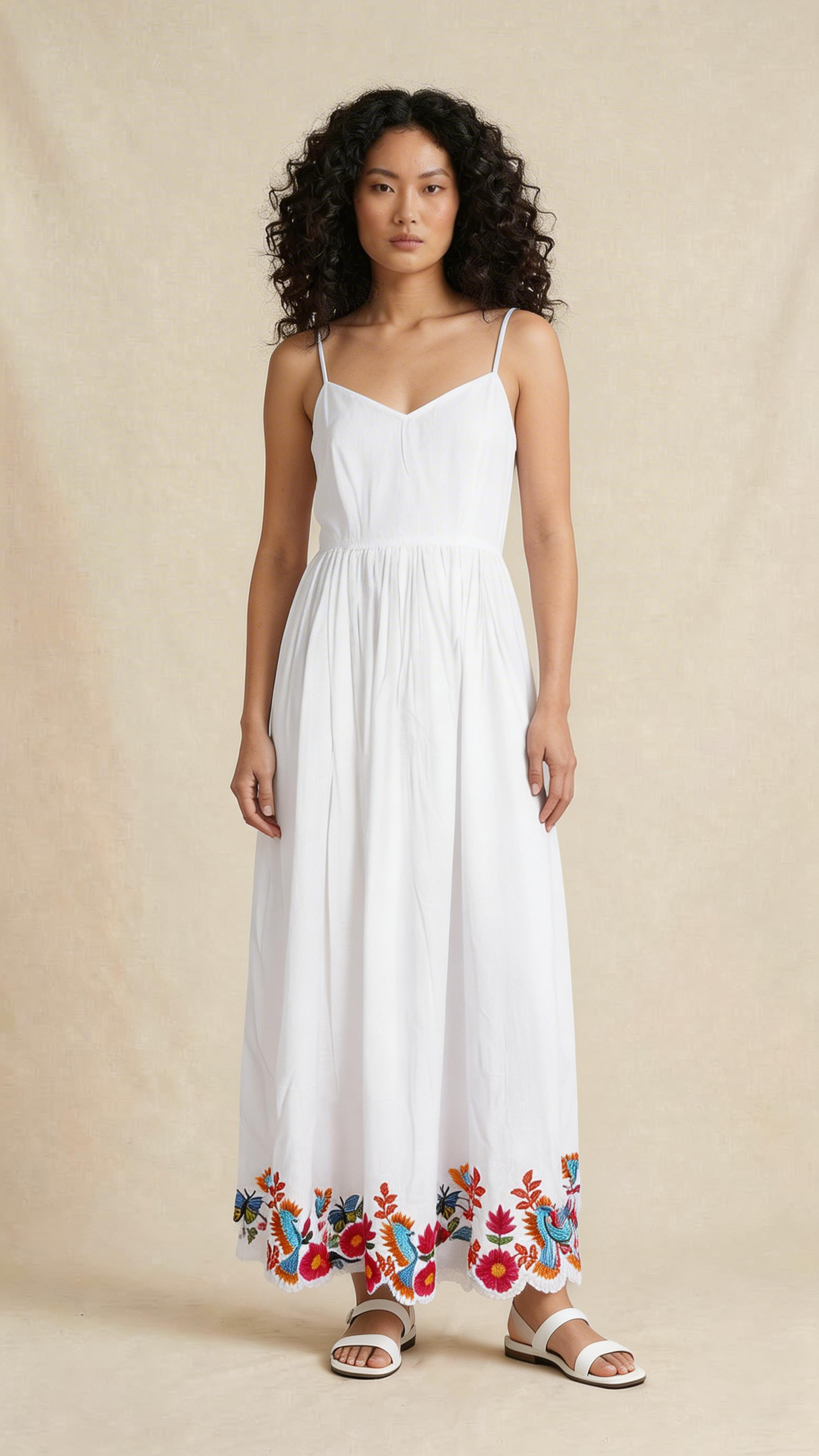 White Floral Embroidered Summer Maxi Dress