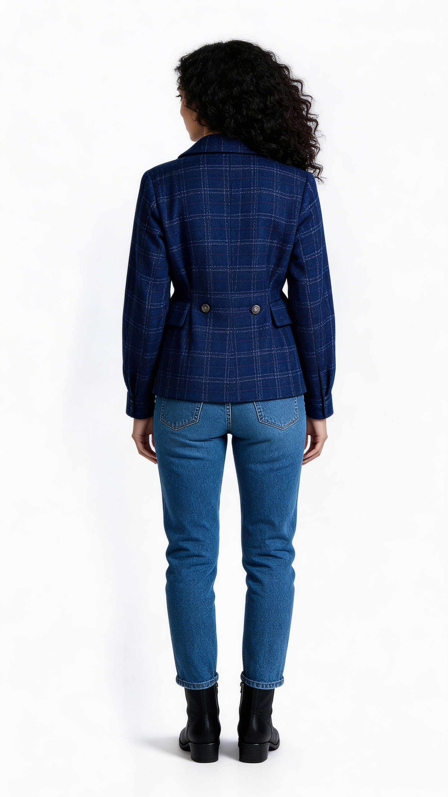Navy Check Double-Breasted Blazer