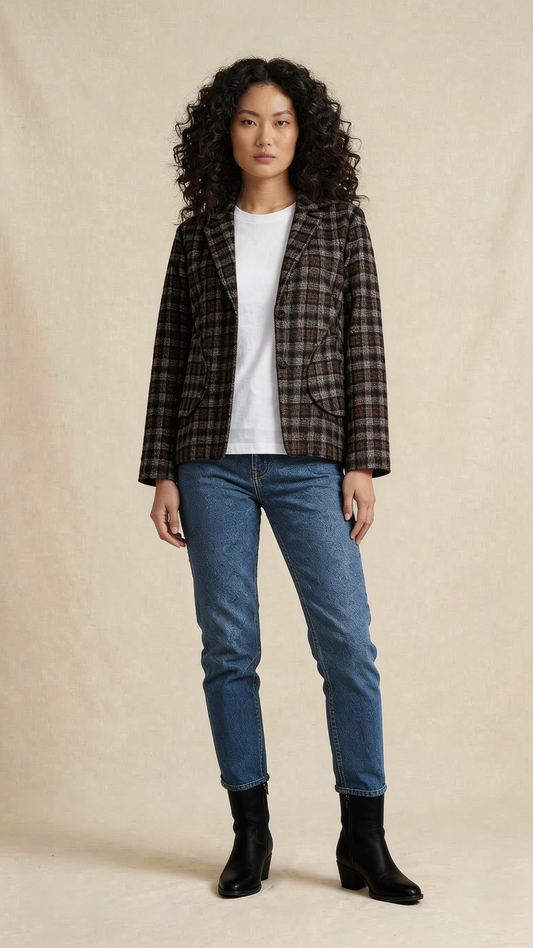 Brown Plaid Tailored Blazer Jacket
