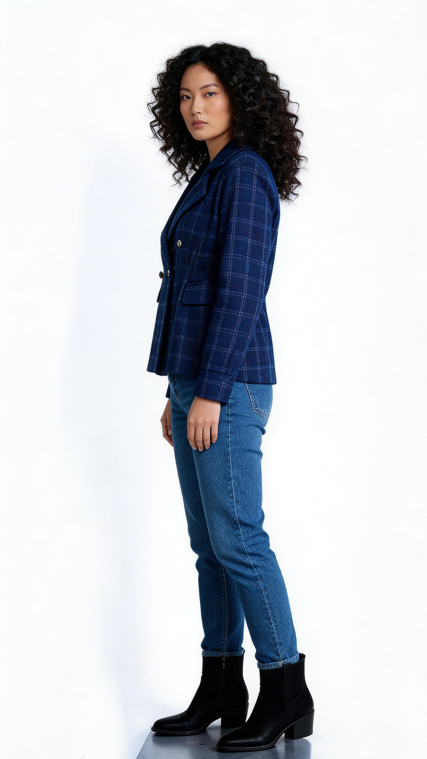 Navy Check Double-Breasted Blazer