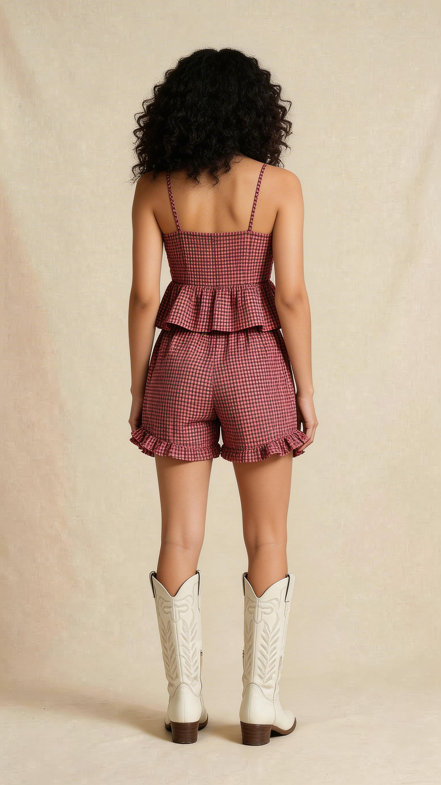 Rust Brown Gingham Ruffle Co-Ord Set