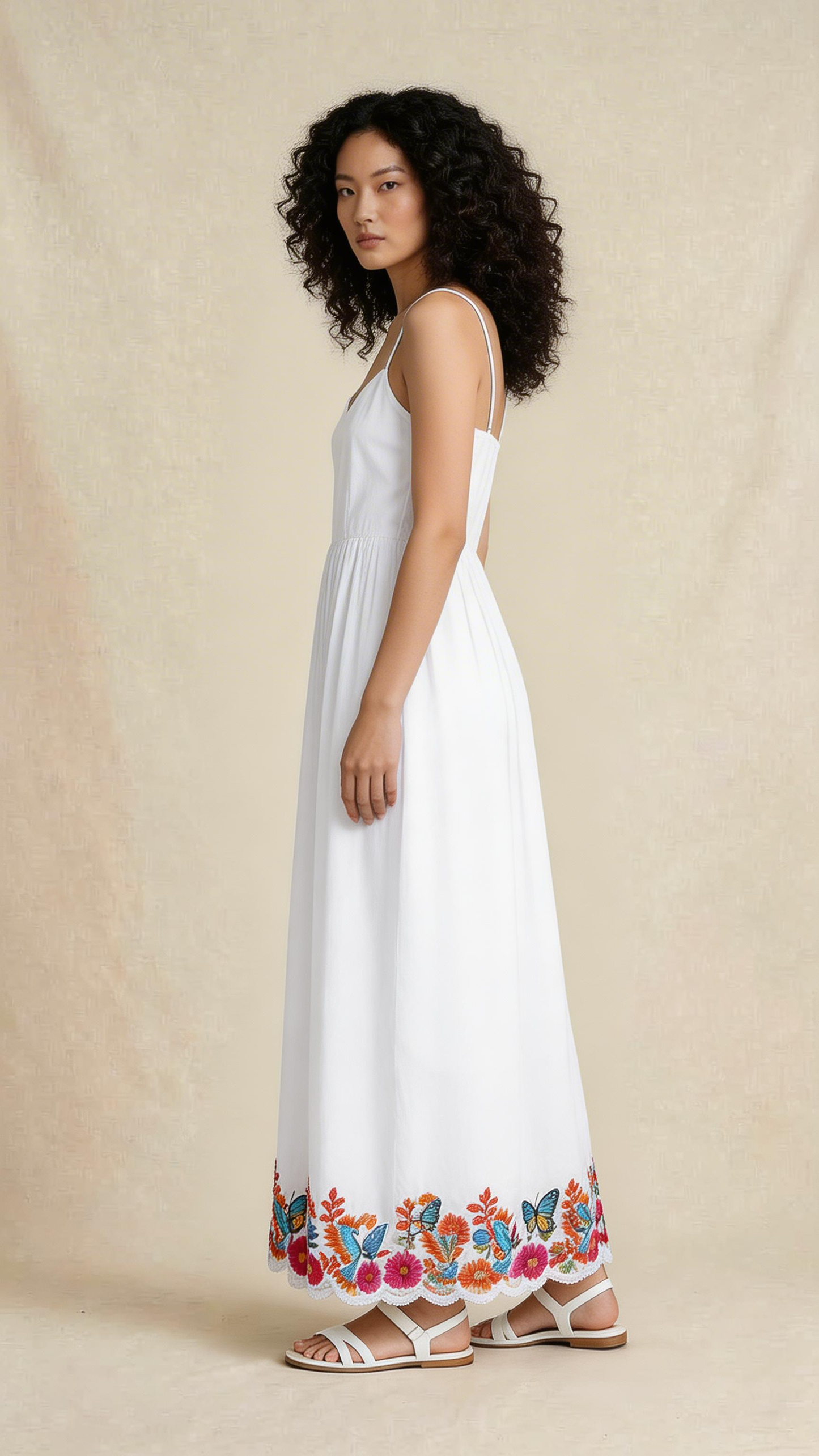 White Floral Embroidered Summer Maxi Dress