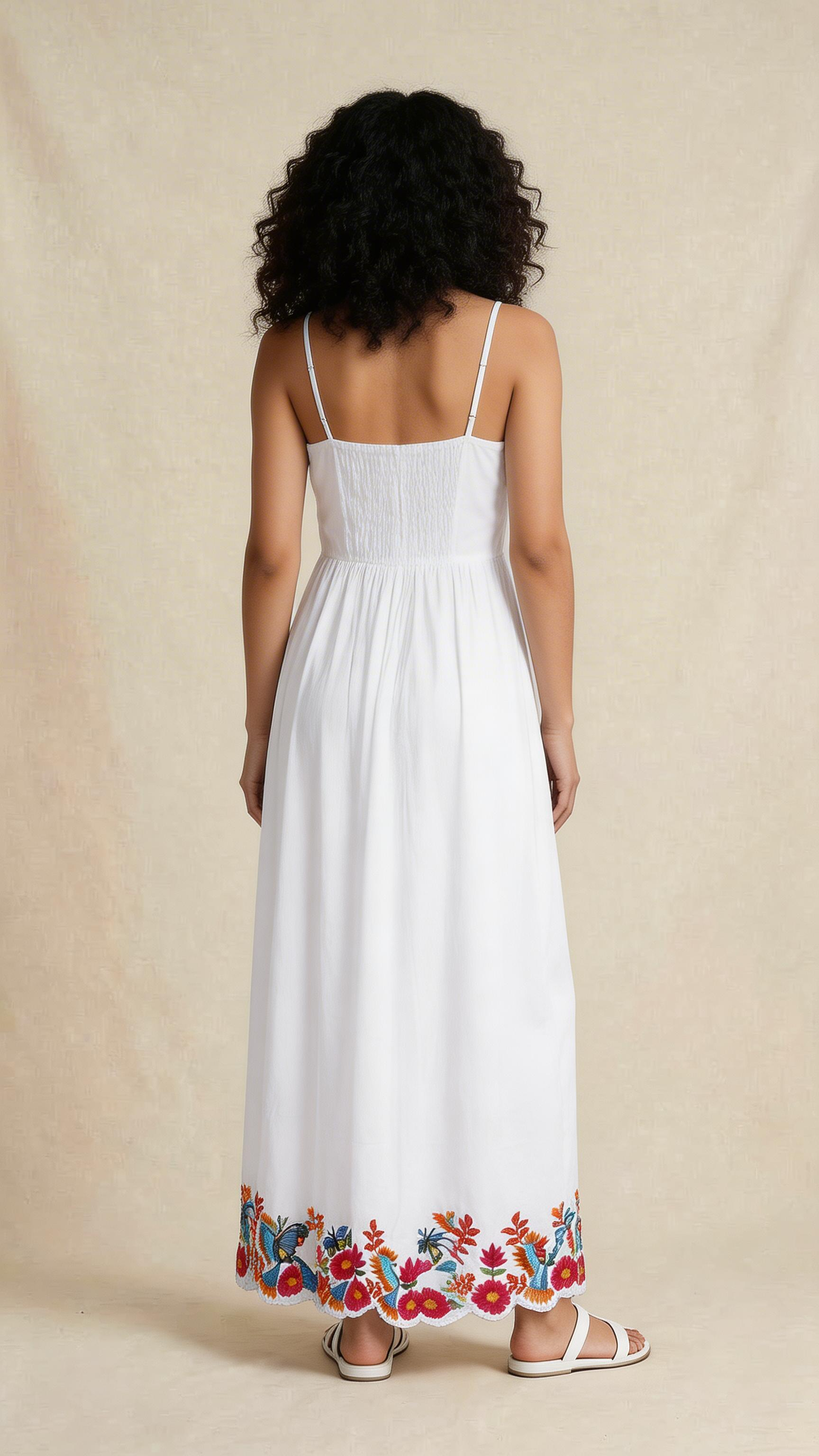 White Floral Embroidered Summer Maxi Dress