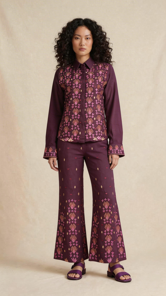 Plum Embroidered Co-ord Set