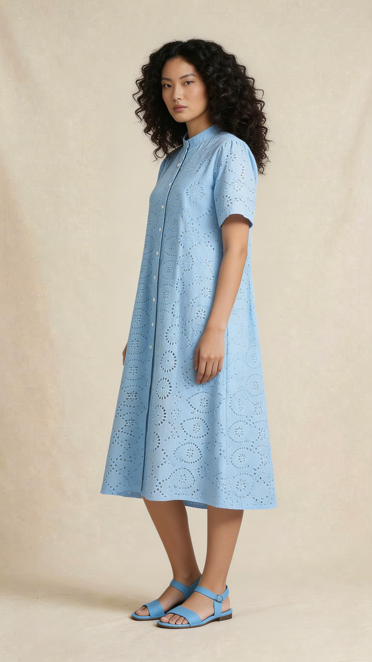 Sky Blue Schiffli Midi Dress