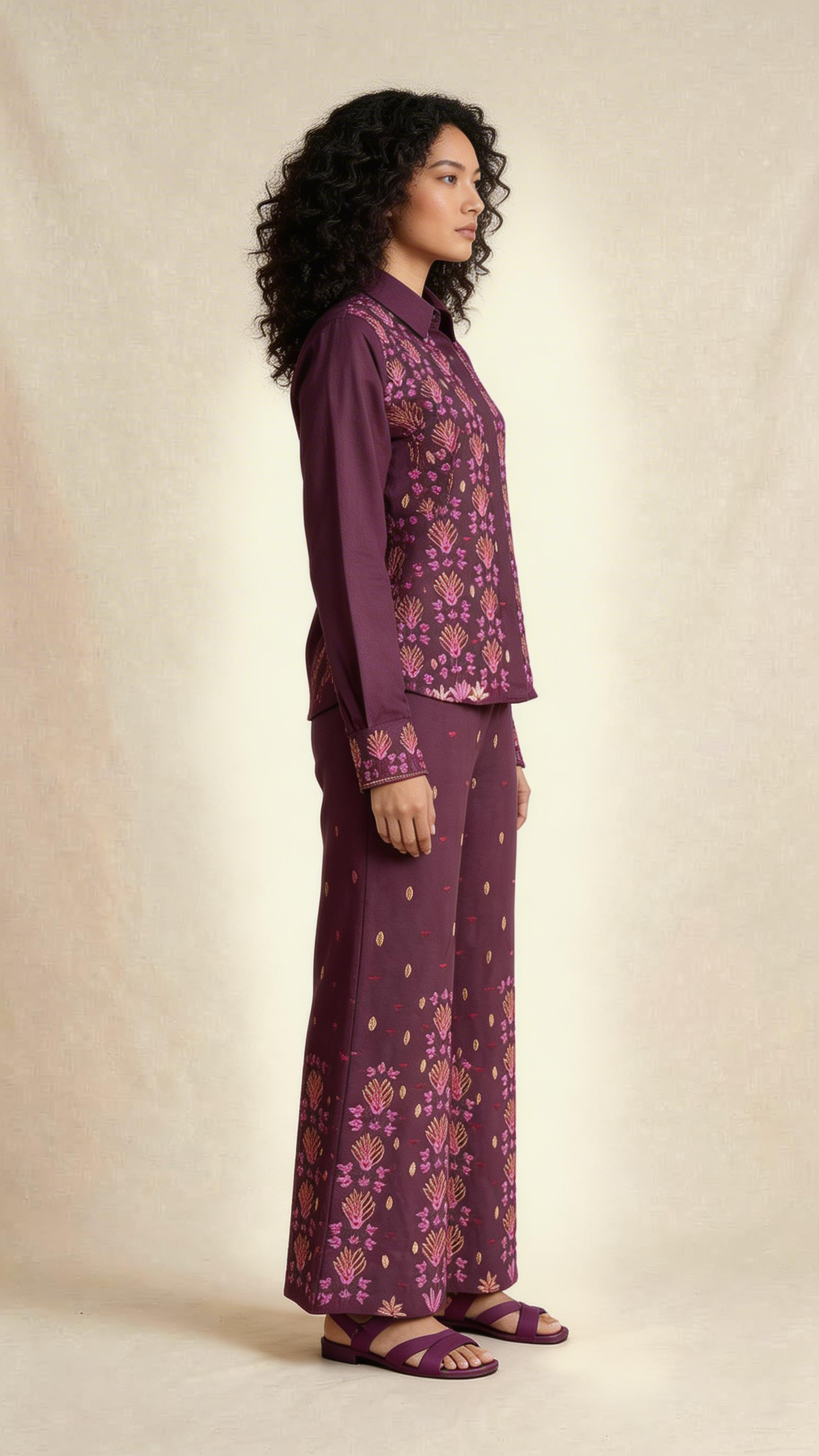 Plum Embroidered Co-ord Set