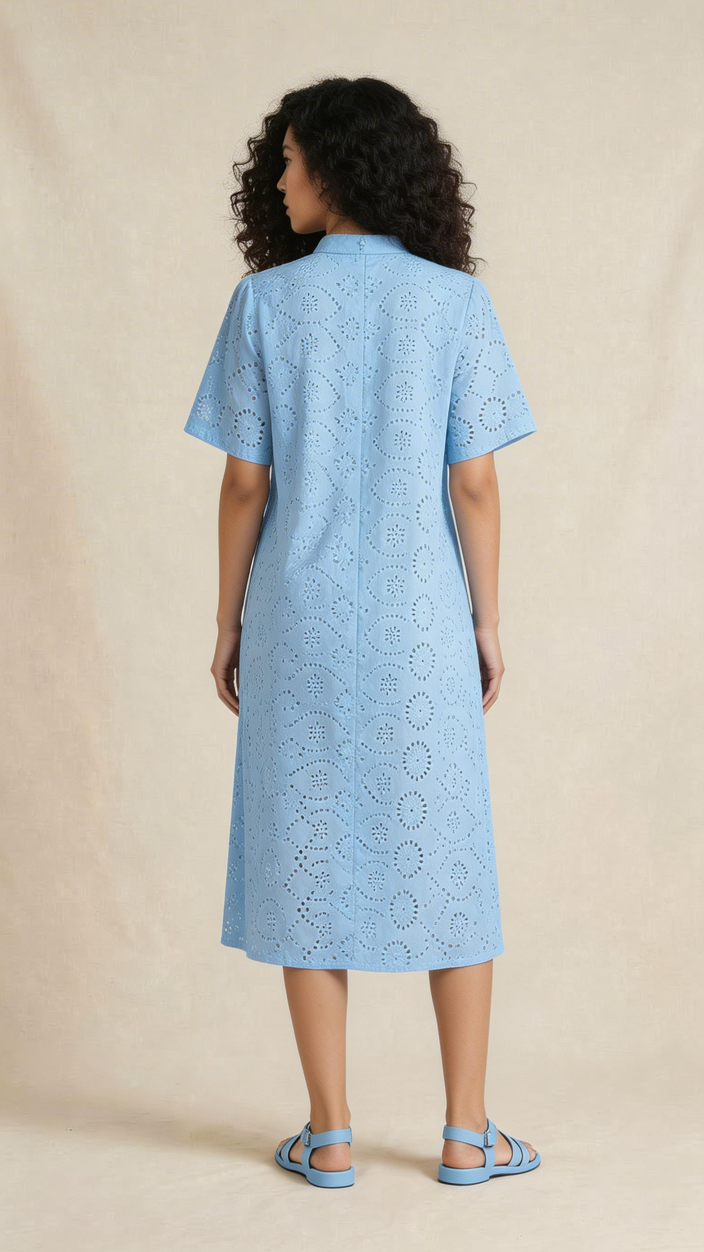 Sky Blue Schiffli Midi Dress