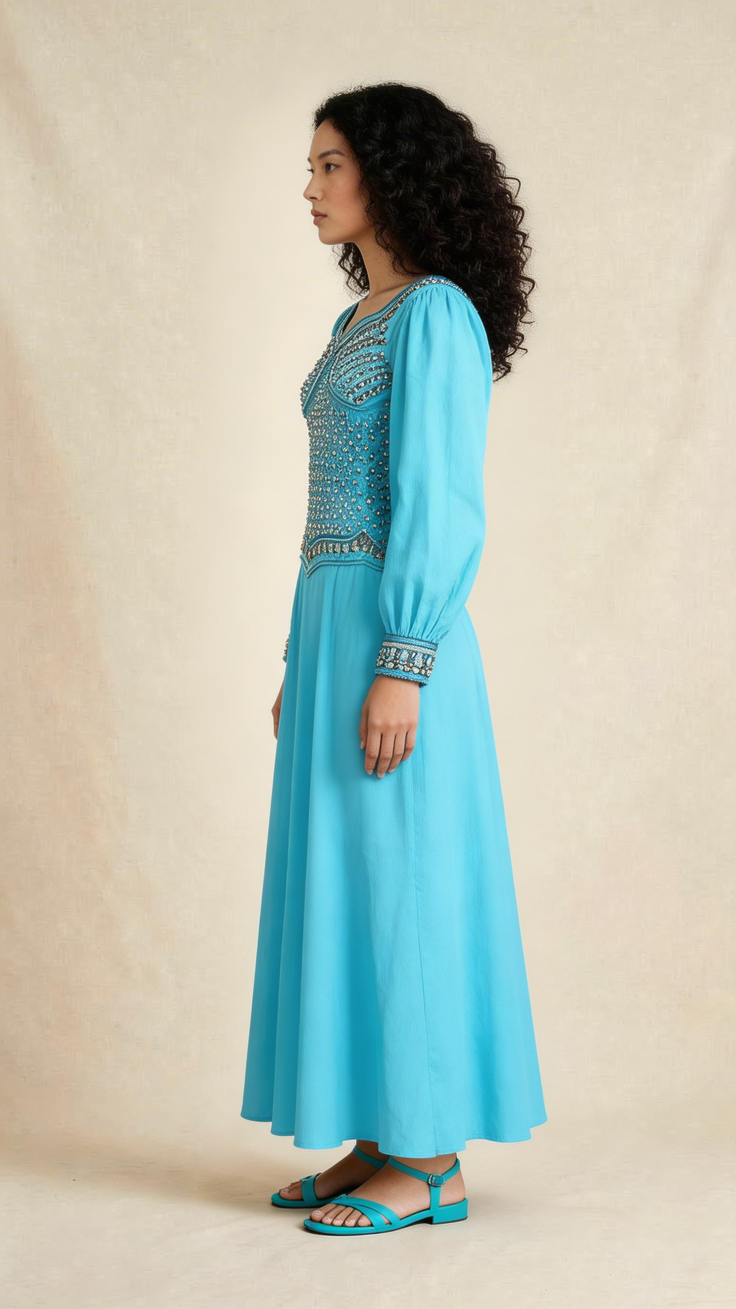 Blue Embellished Long Dress