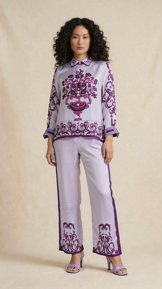 Lilac Ornamental Print Shirt & Trouser Set