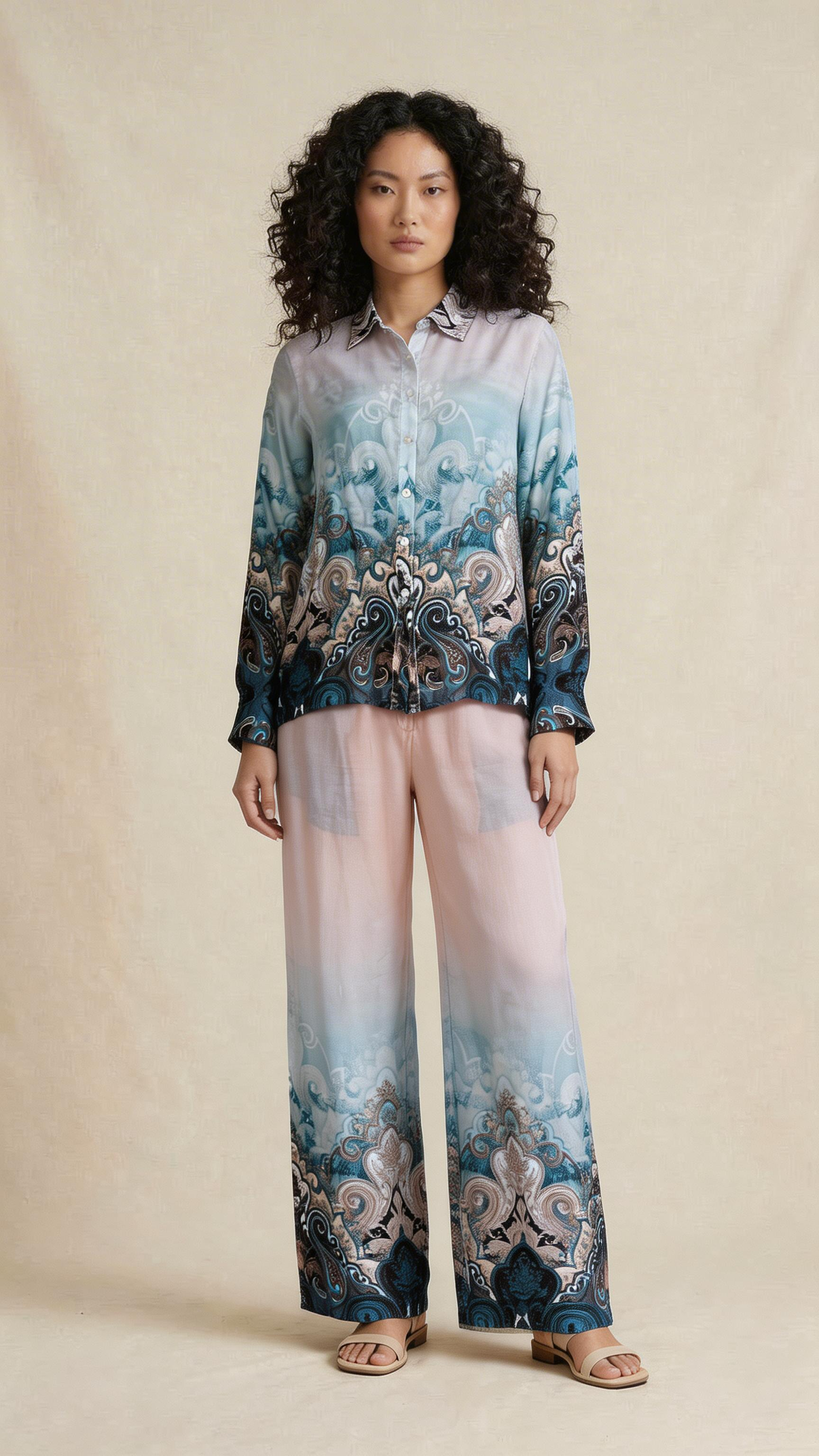 Aqua Ombre Baroque Shirt & Palazzo Set