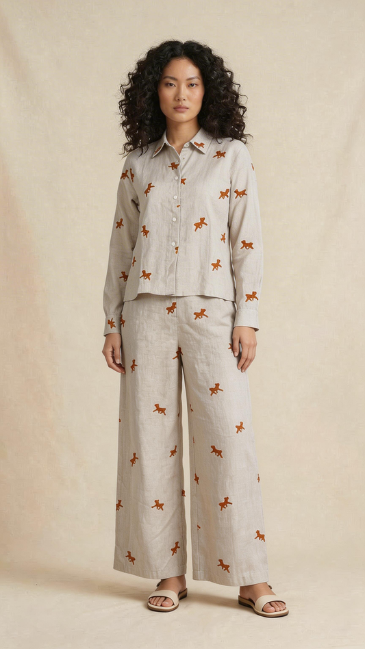 Beige Embroidered Co-ord Set