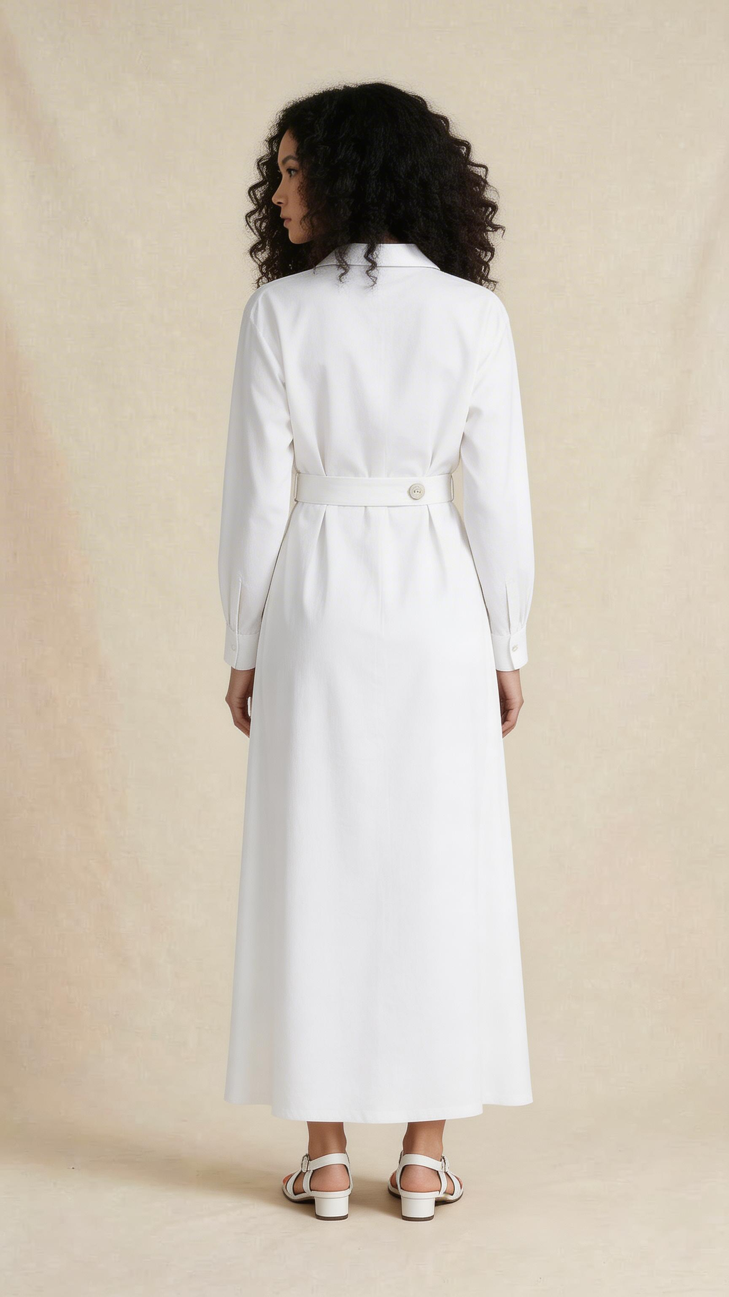 White Belted Shirt Midi Dress