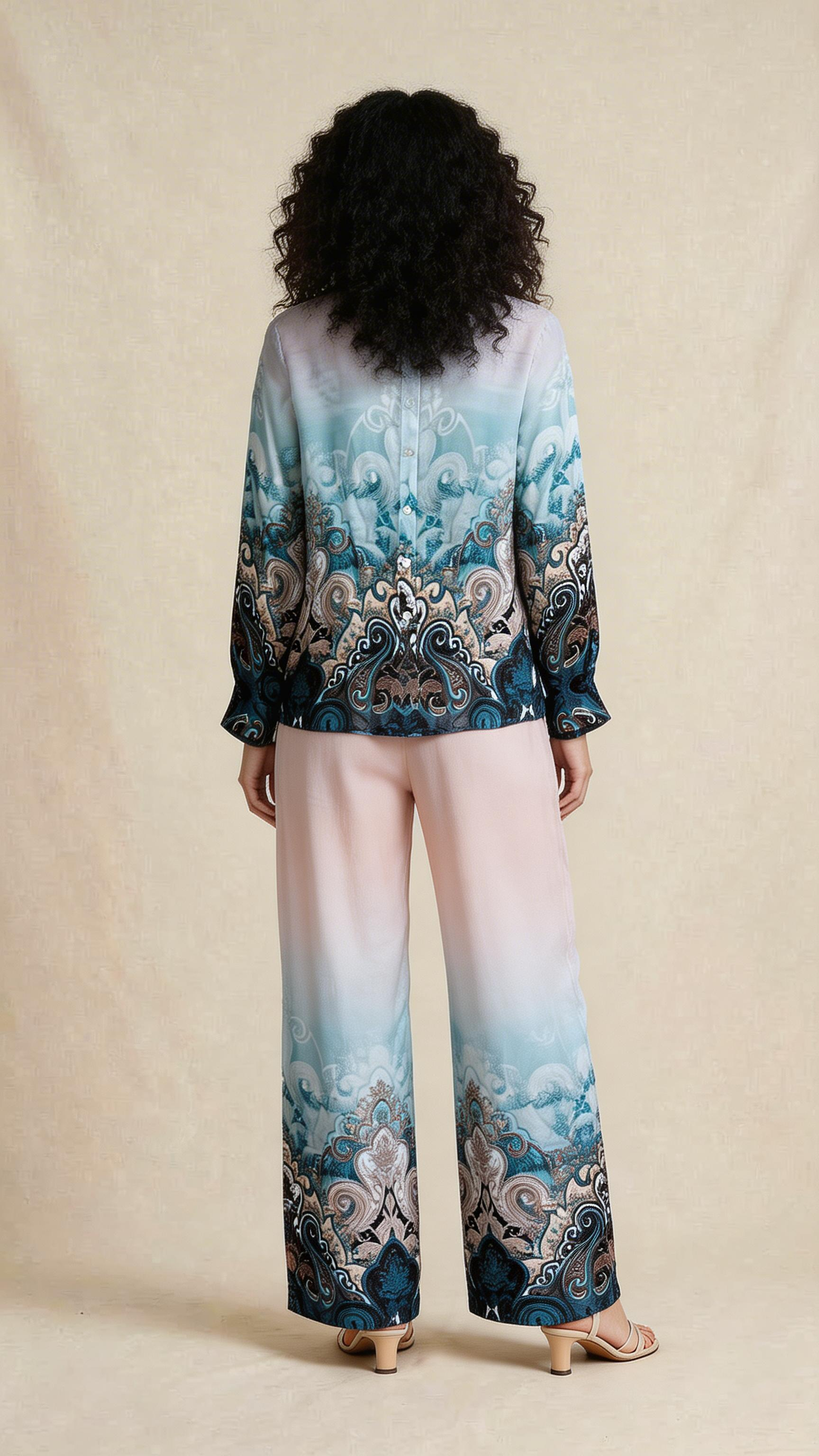 Aqua Ombre Baroque Shirt & Palazzo Set