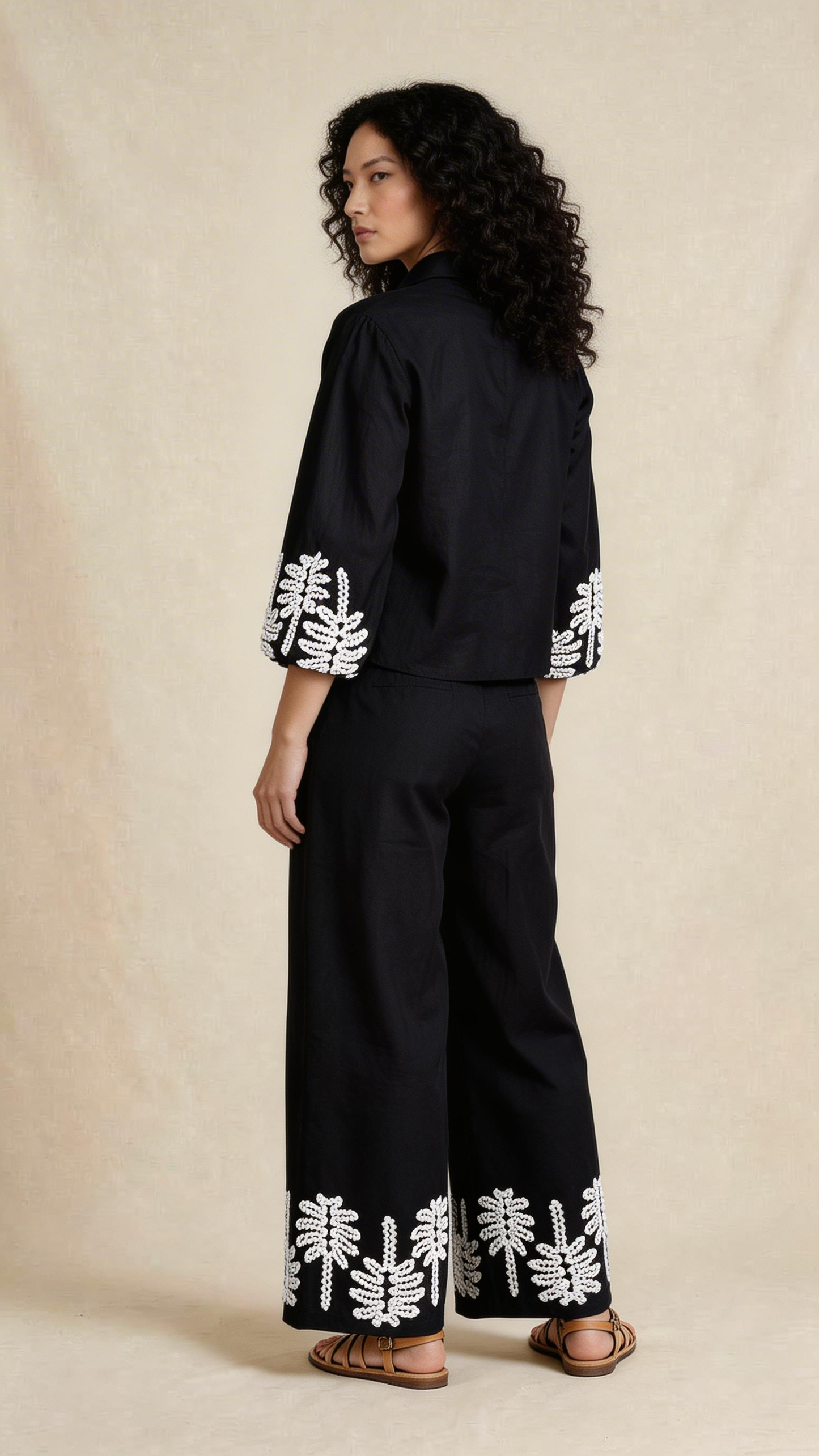 Black Embroidered Linen Co-Ord Set