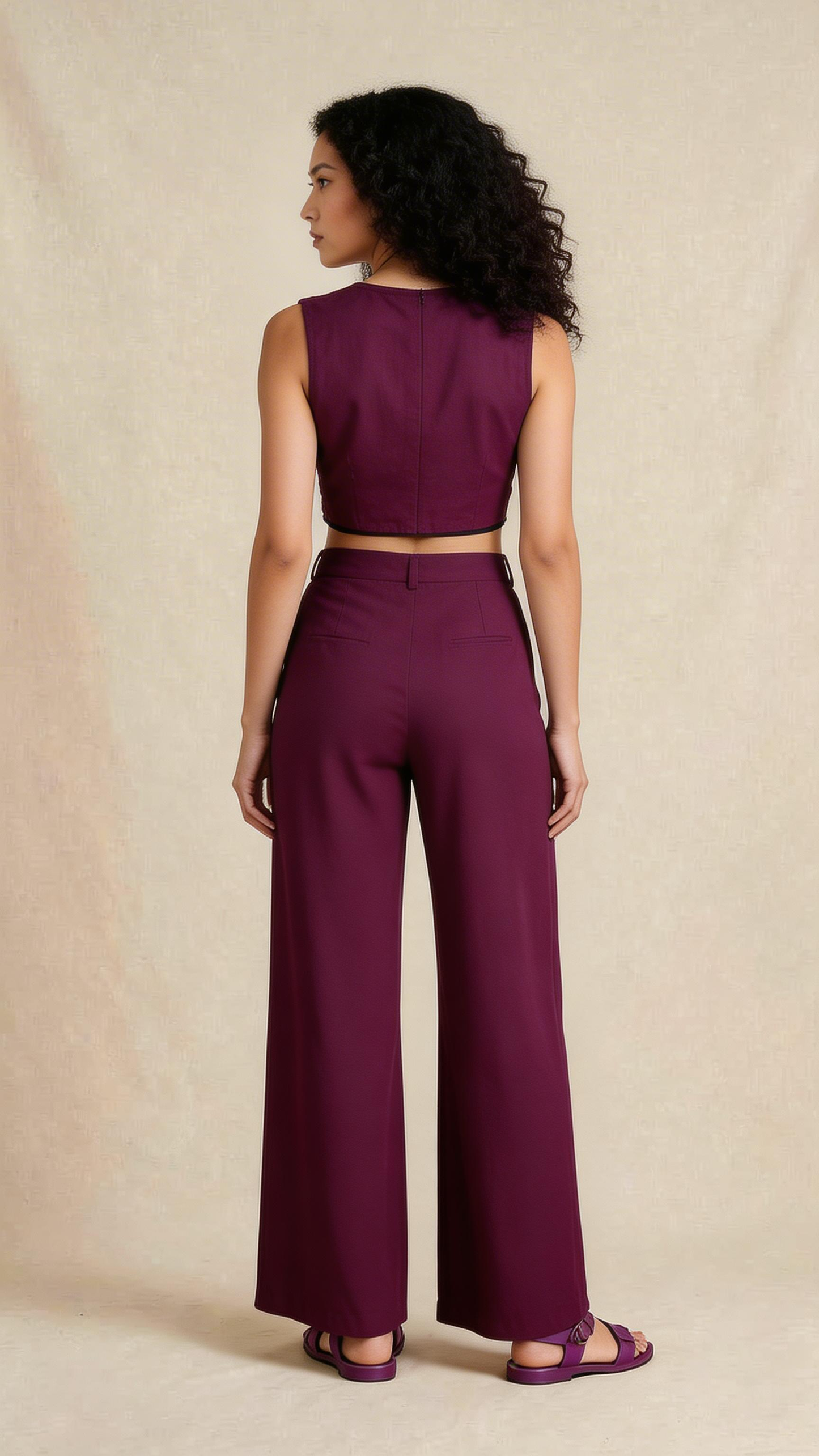 Maroon Embellished Crop and Pants Set
