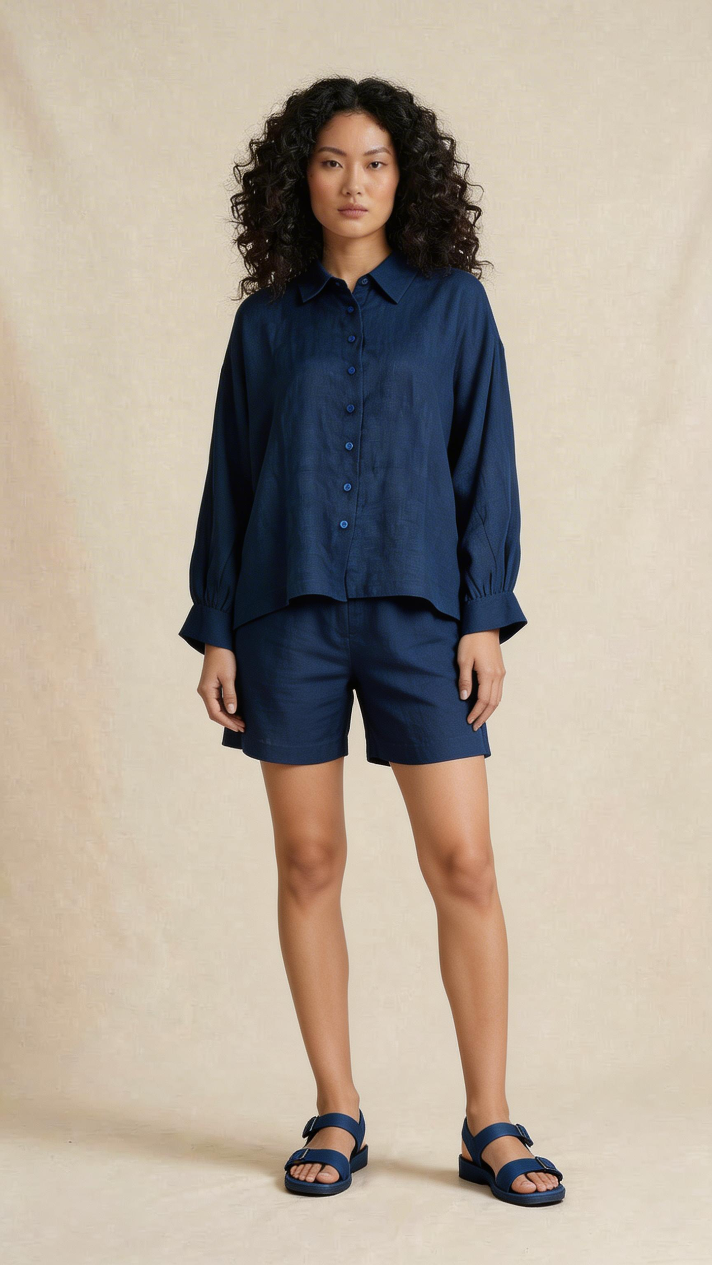 Navy Relaxed Shirt & Shorts Co-ord Set