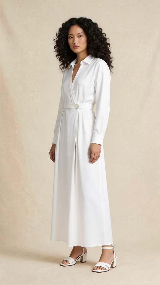 White Belted Shirt Midi Dress