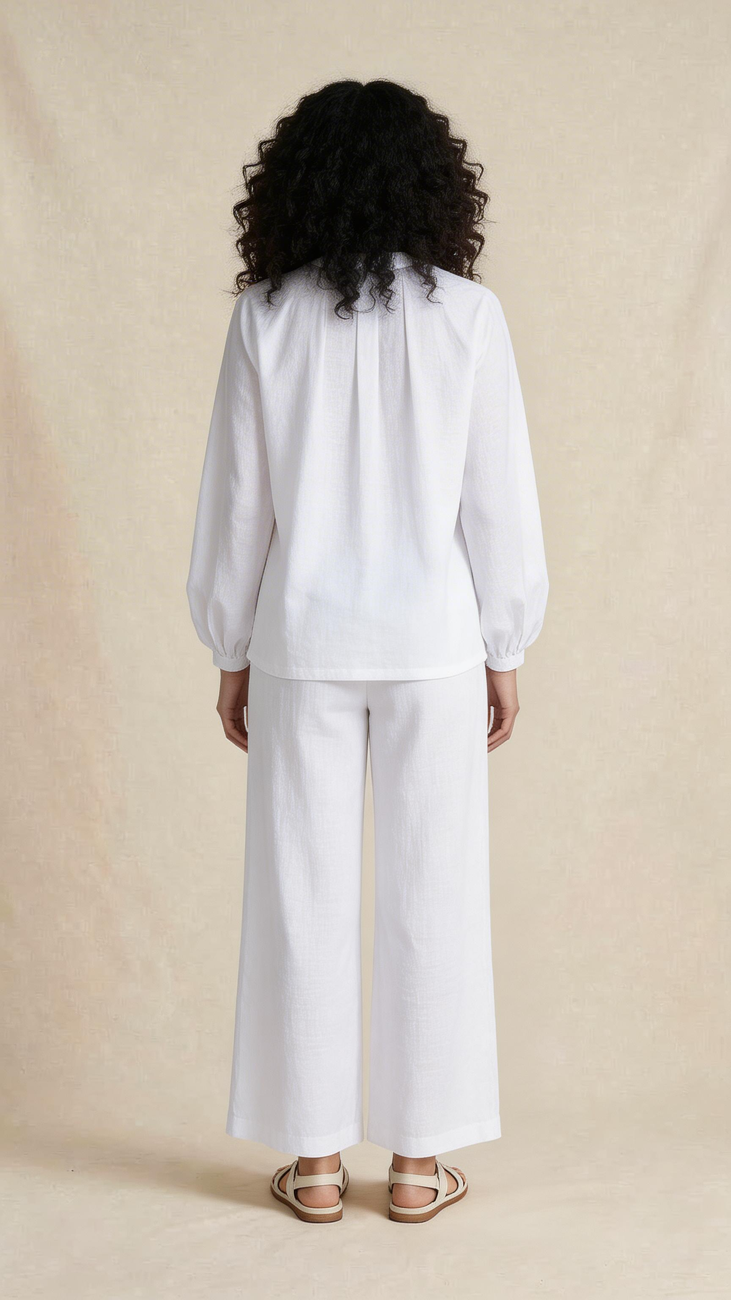 White Relaxed Shirt & Wide-Leg Pants Set