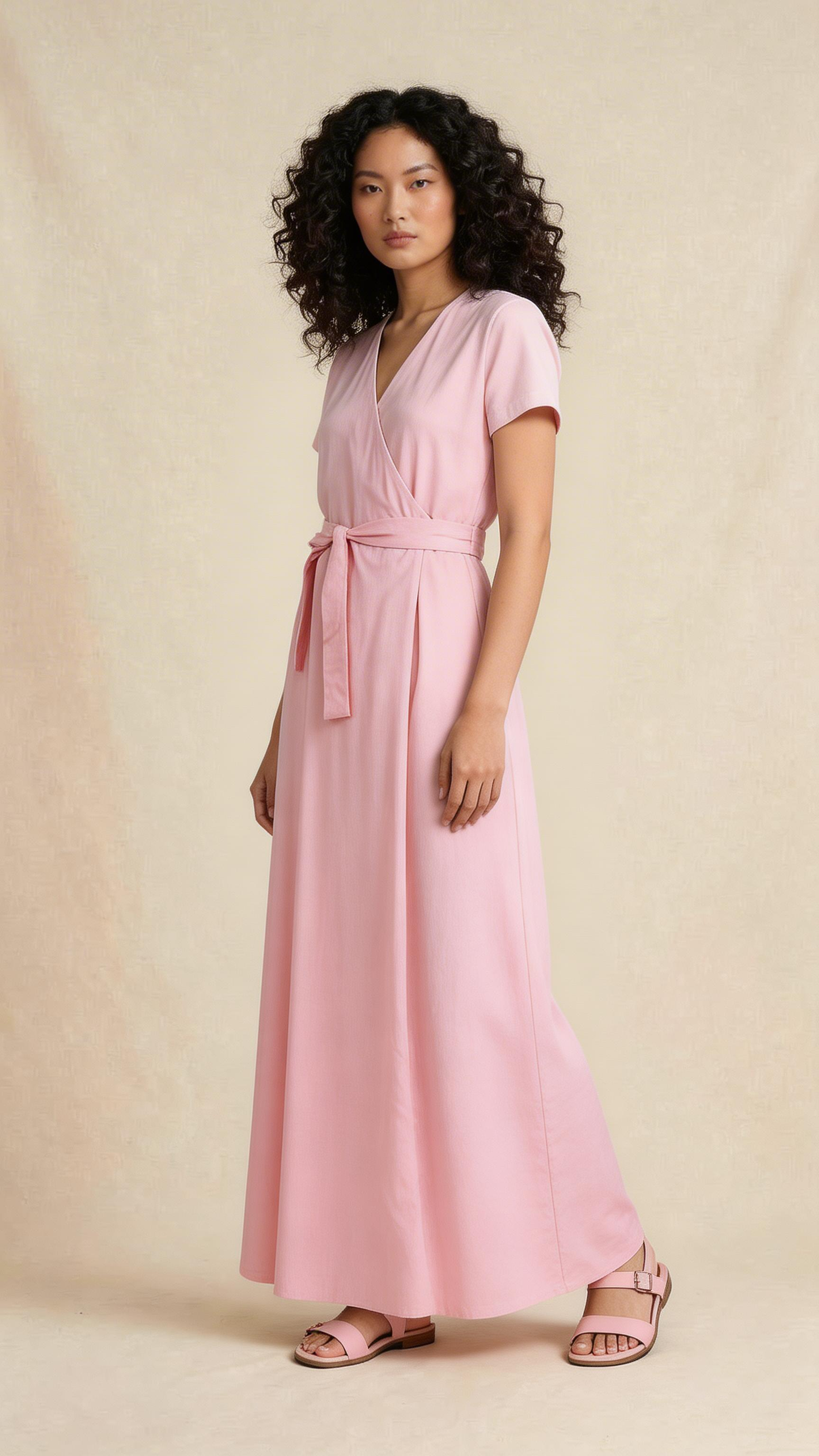 Blush Pink Wrap Midi Dress