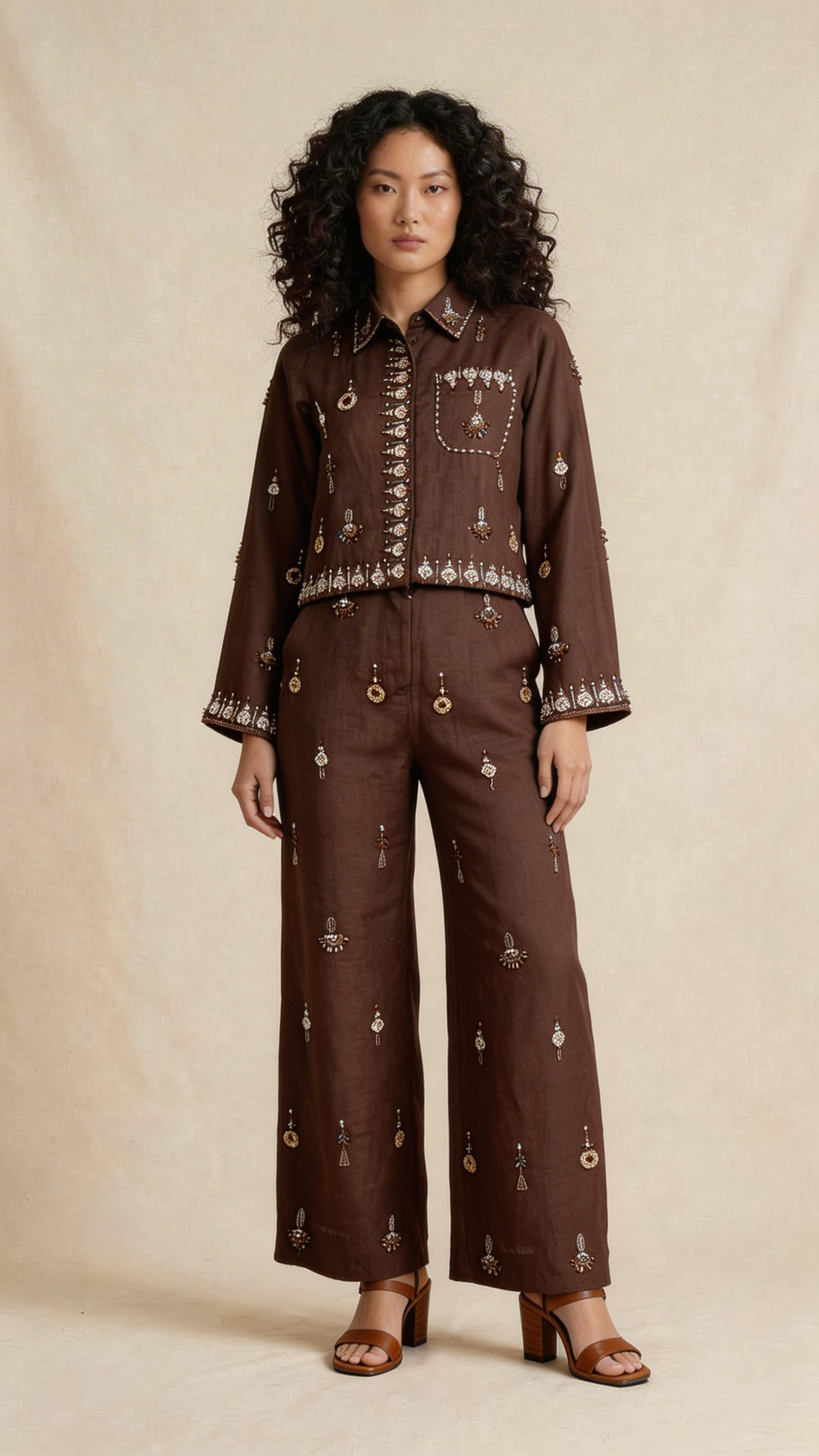 Brown Embroidered Co-ord Set