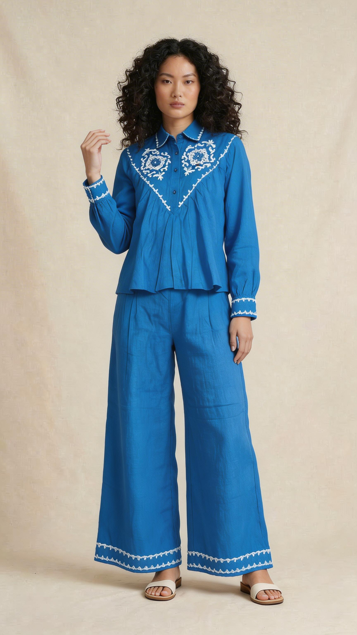 Royal Blue Embroidered Co-Ord Set
